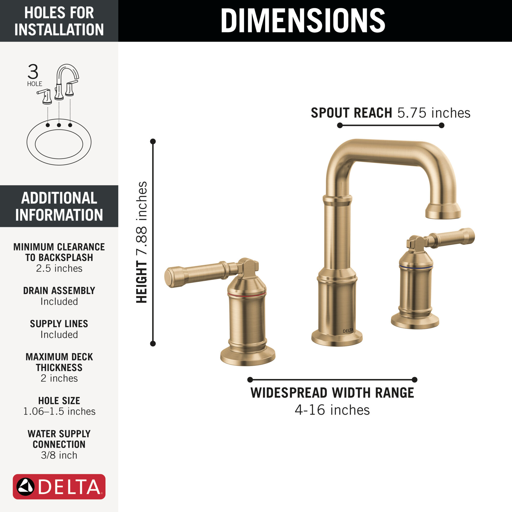Two Handle Widespread Bathroom Faucet in Lumicoat® Champagne