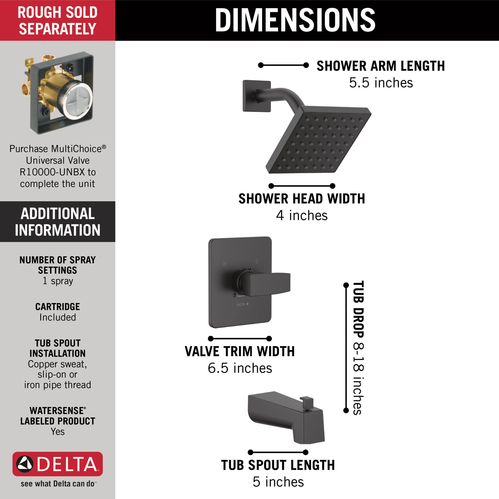 Monitor 14 Series Tub & Shower Trim in Matte Black T14467-BL-PP