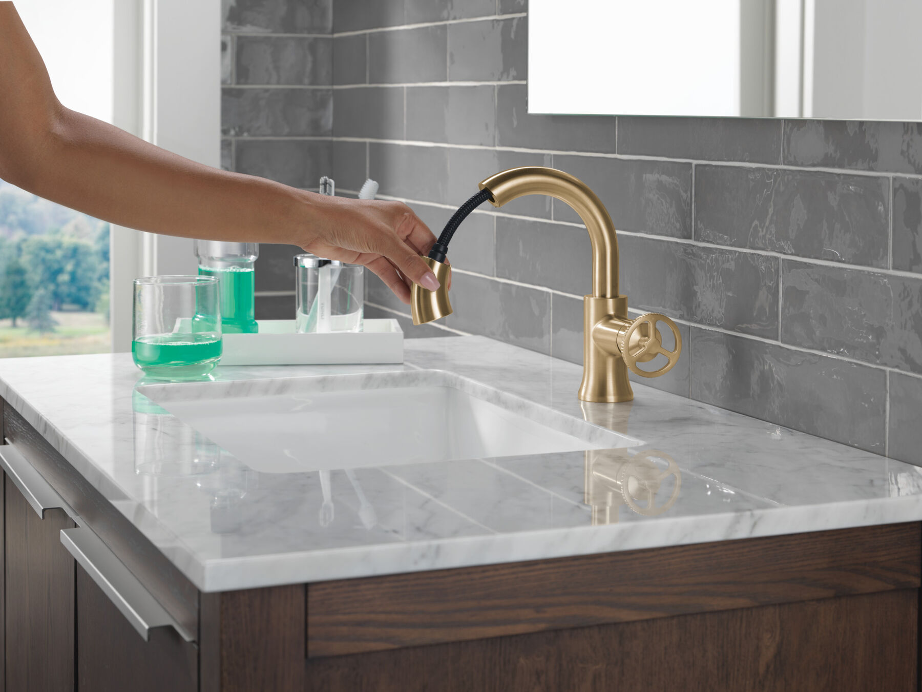 Single Handle Pull-Down Bathroom Faucet in Champagne Bronze 558HAR-CZPD ...