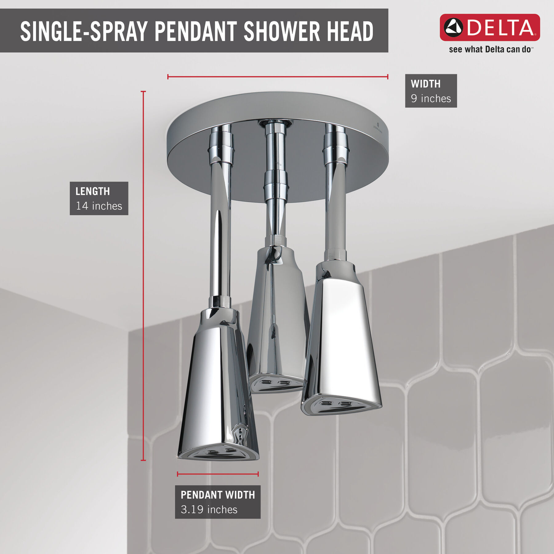 Pendant Raincan Shower Head with LED Light in Chrome 57140