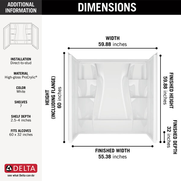 60 X 32 Bathtub Wall Set In High, How Do You Install A Delta Tub Surround