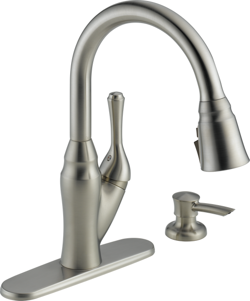 Single Handle Pull-Down Kitchen Faucet with Soap Dispenser and