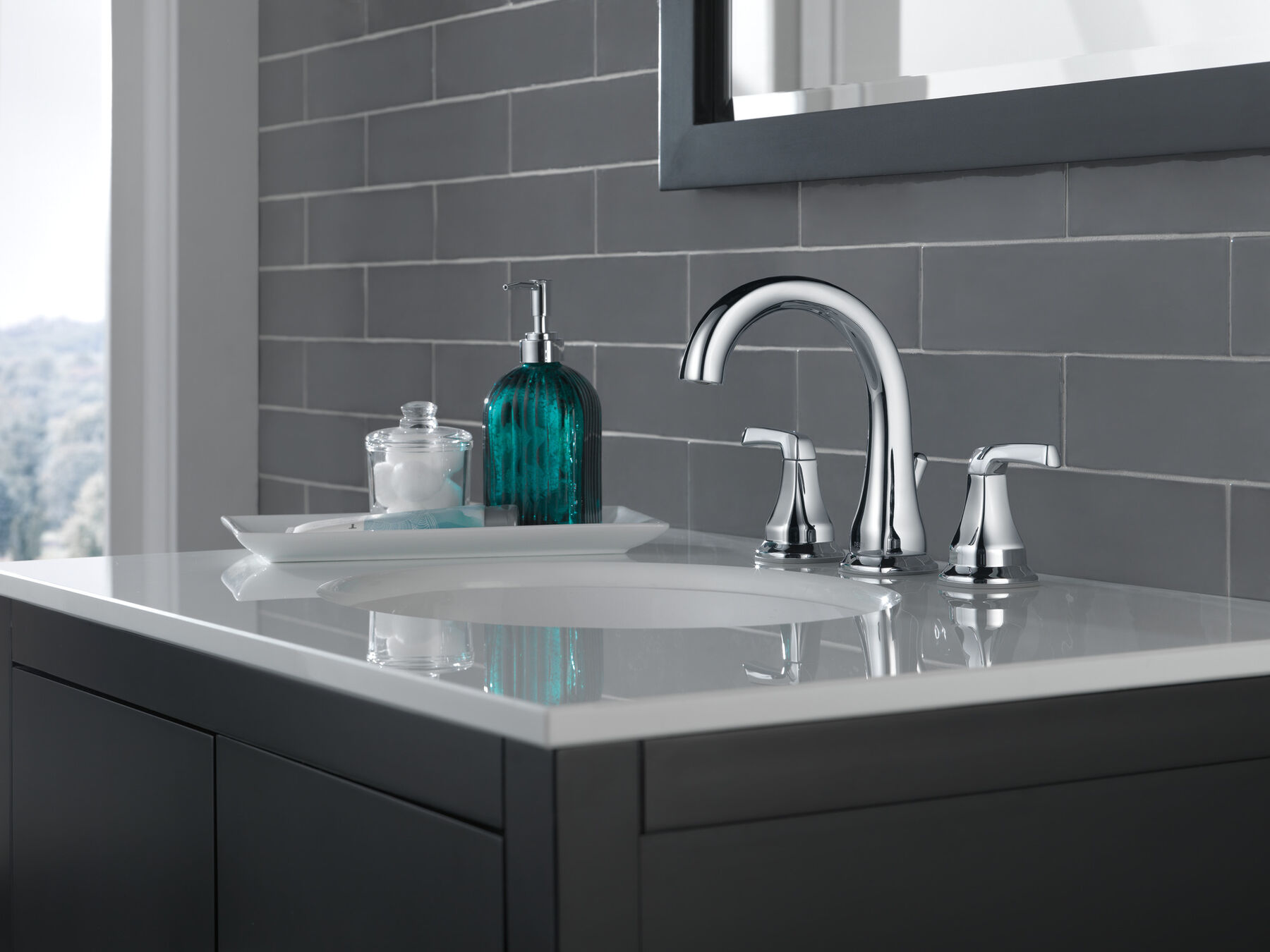 Two Handle Widespread Bathroom Faucet in Chrome 35770LF Delta Faucet