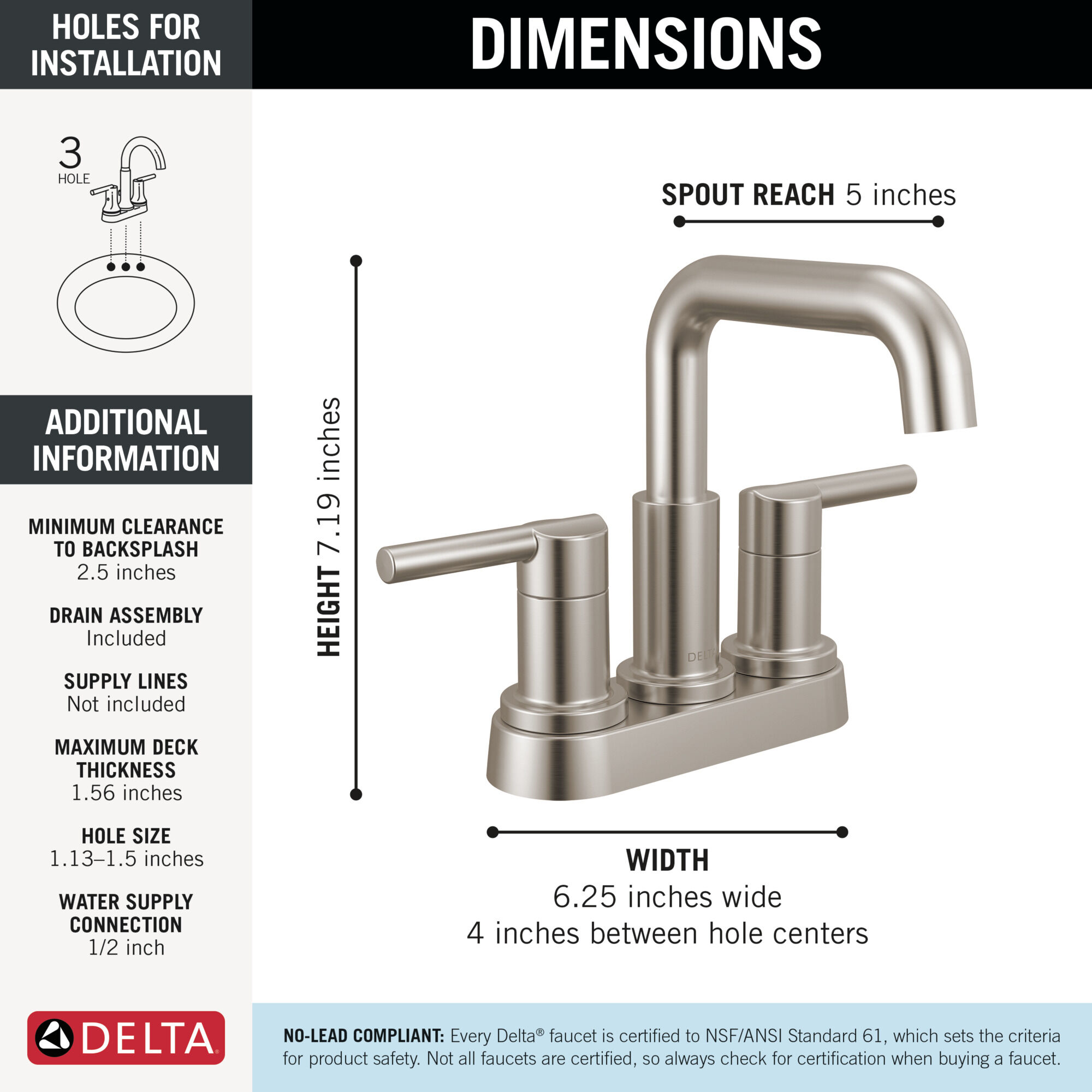 Two Handle Centerset Bathroom Faucet in Stainless 25849LF-SS
