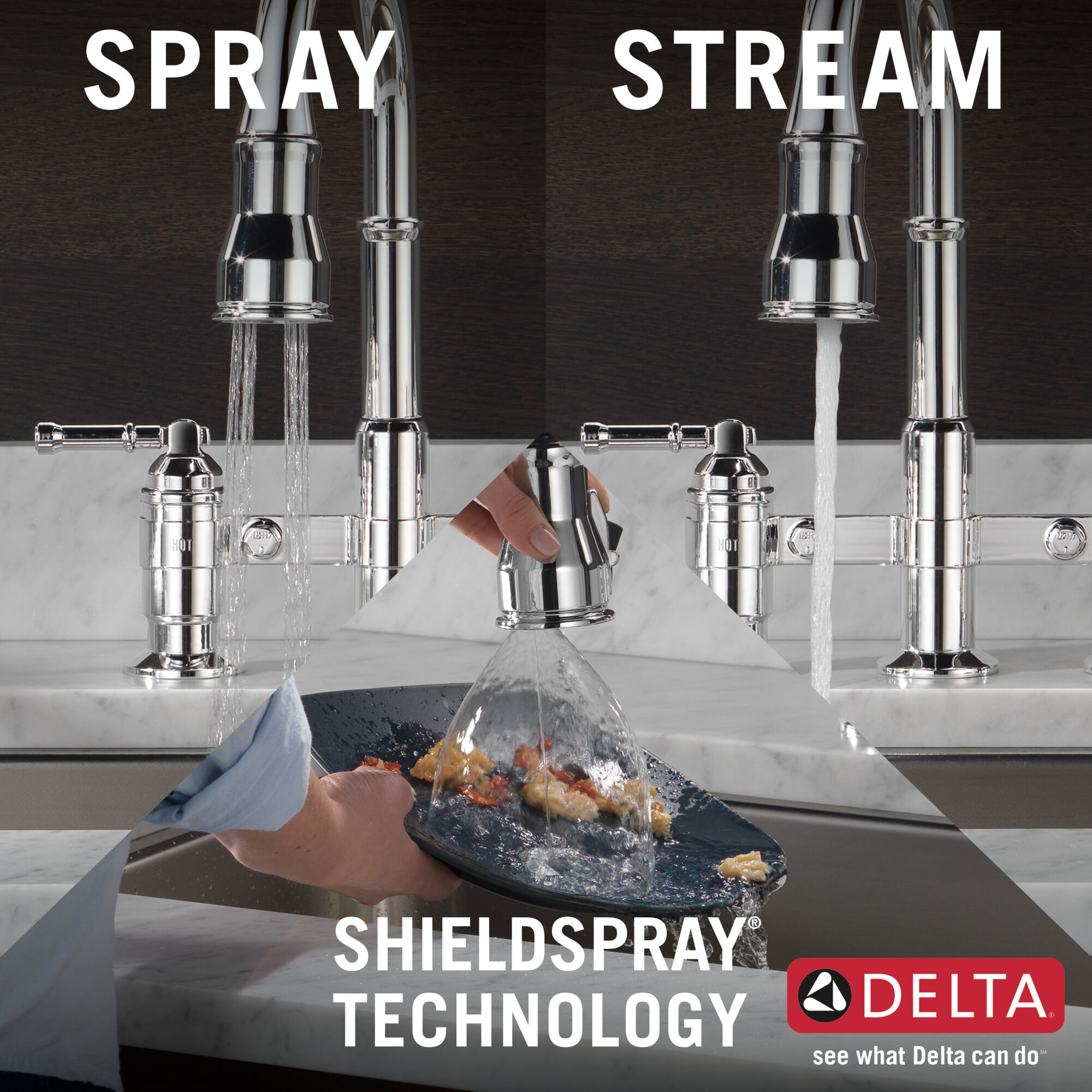 Two Handle Pull-Down Bridge Kitchen Faucet in Chrome 2390L-DST