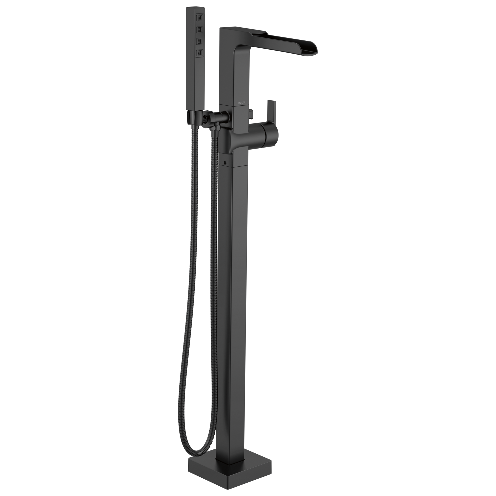 Delta Faucet Ara Single Handle Floor Mount Channel Spout Tub Filler Trim with Hand Shower - Matte Black