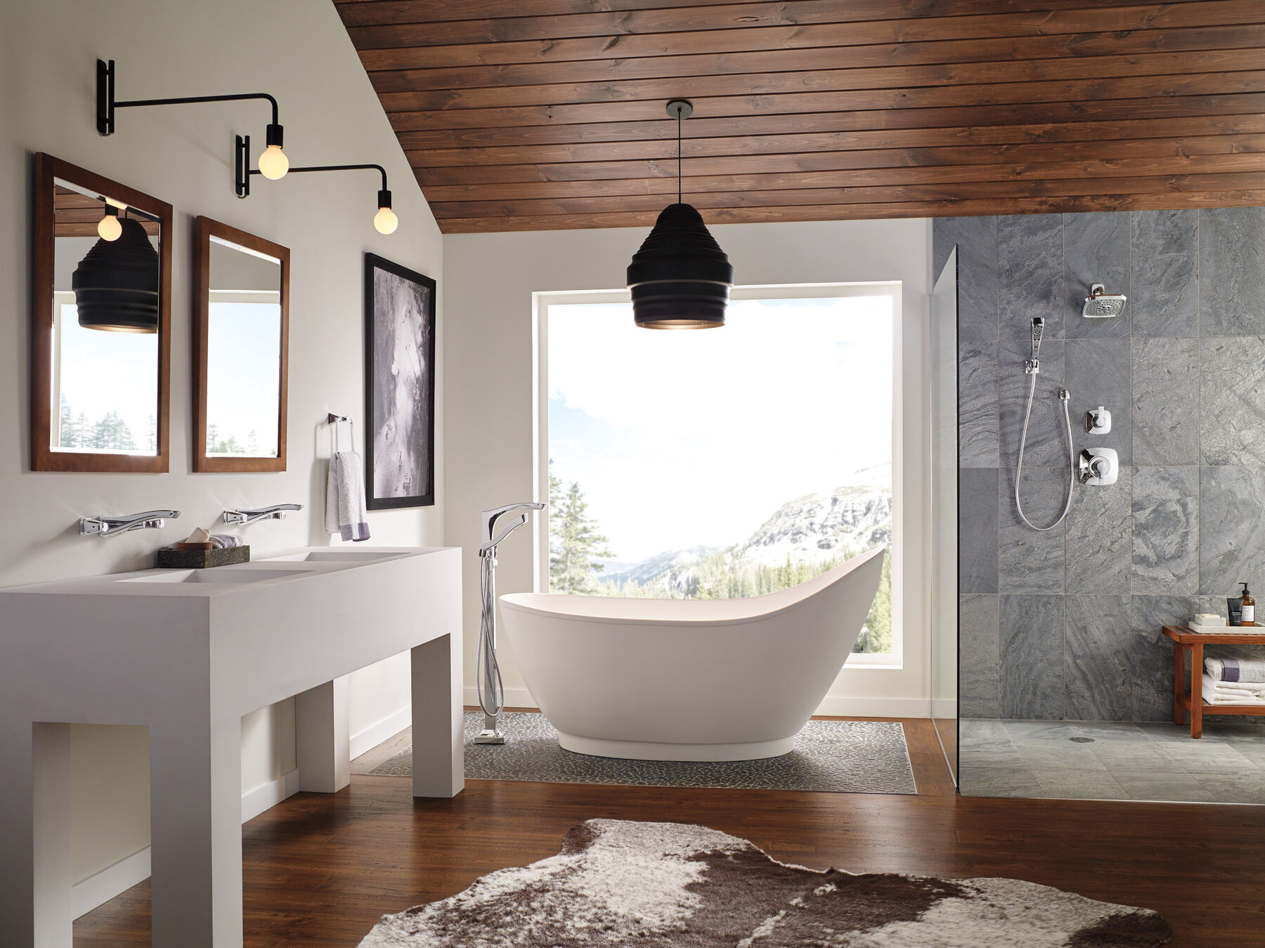 Single Handle Floor Mount Tub Filler Trim with Hand Shower in Chrome