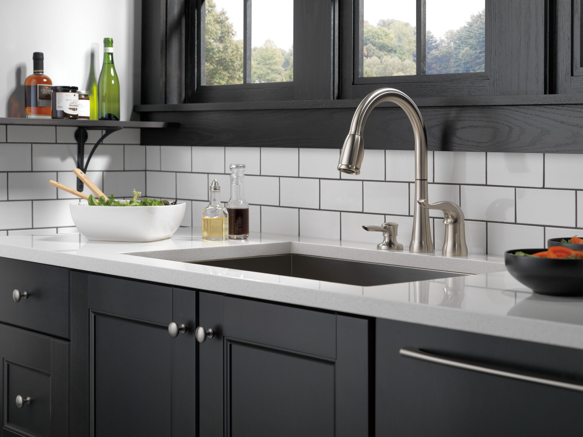Single Handle Pull-Down Kitchen Faucet with Soap Dispenser in