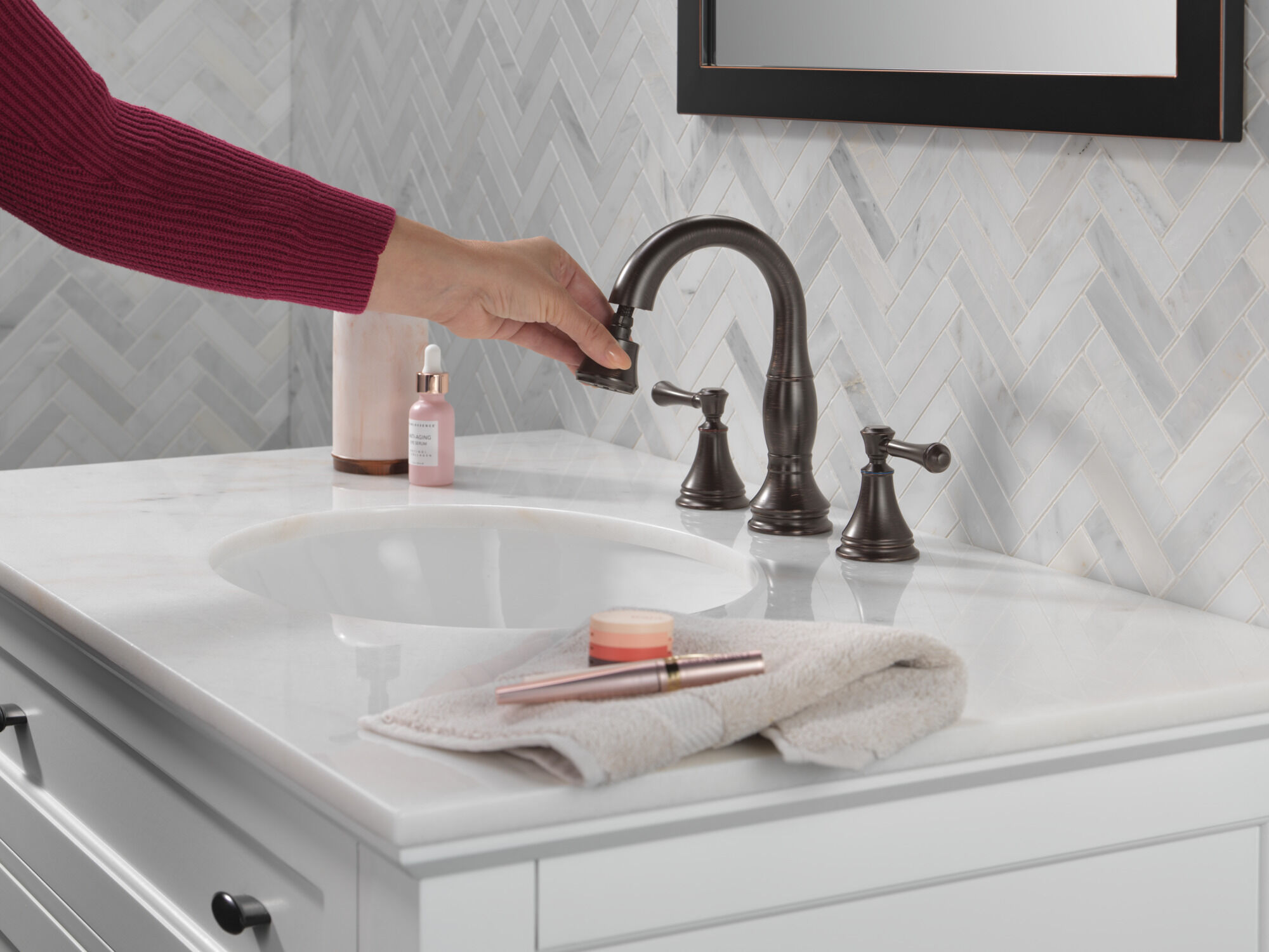 Two Handle Widespread Pull Down Bathroom Faucet in Venetian Bronze