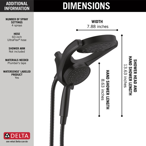 HydroRain® 4Setting TwoinOne Shower Head in Matte Black 75698BL