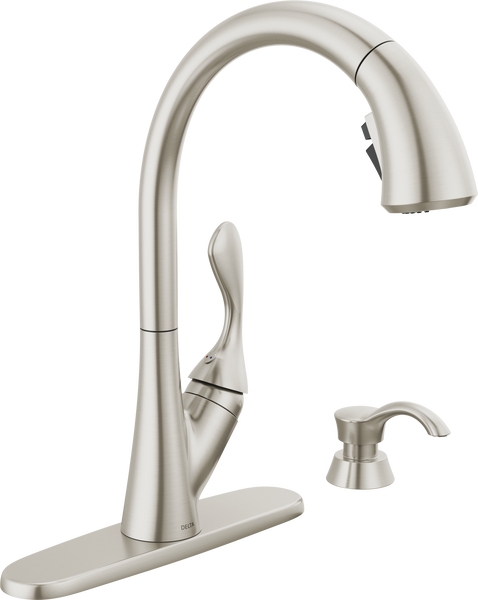 Single Handle Pull-Down Kitchen Faucet with Soap Dispenser and ShieldSpray®  Technology