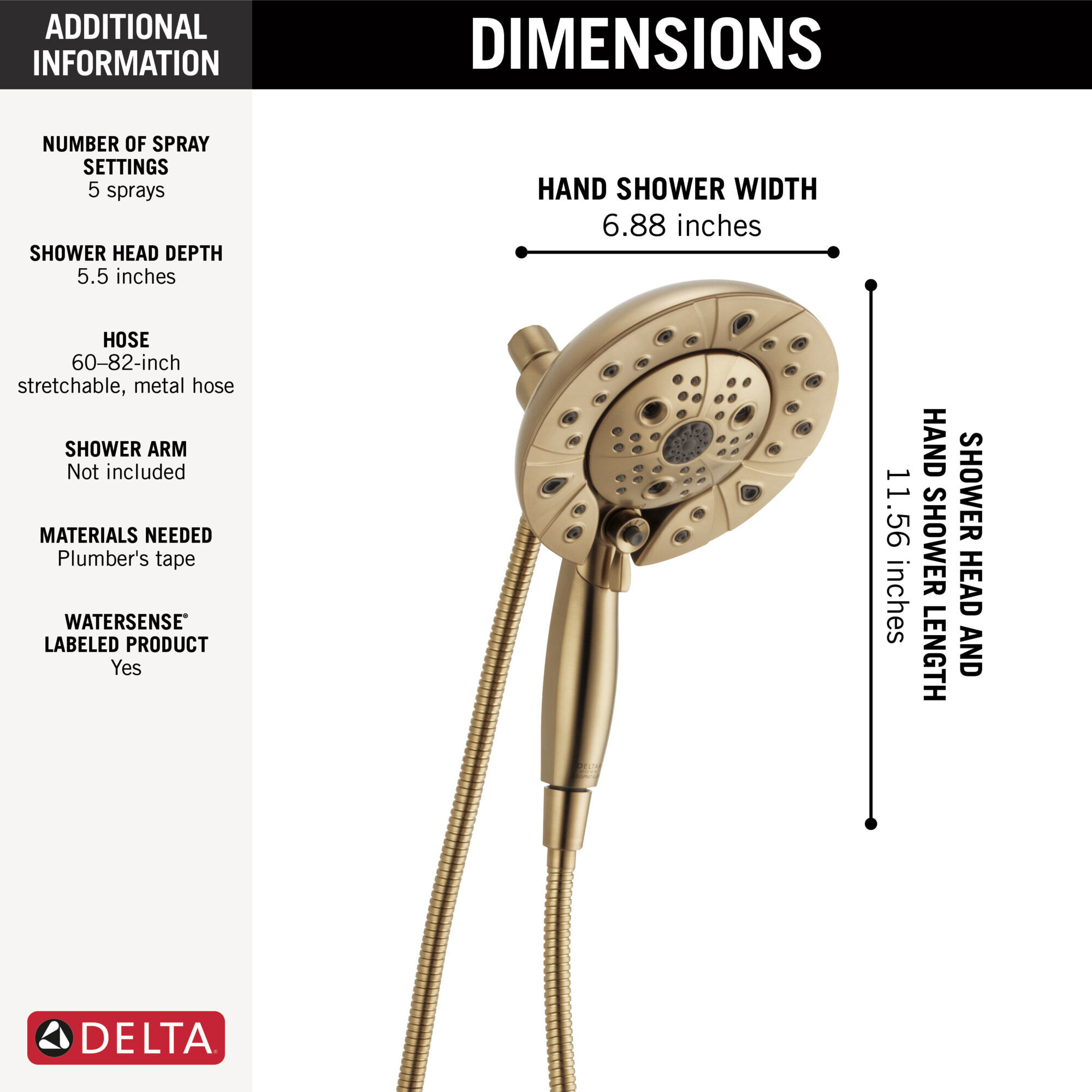 H2Okinetic® In2ition® 5-Setting Two-in-One Shower in Lumicoat