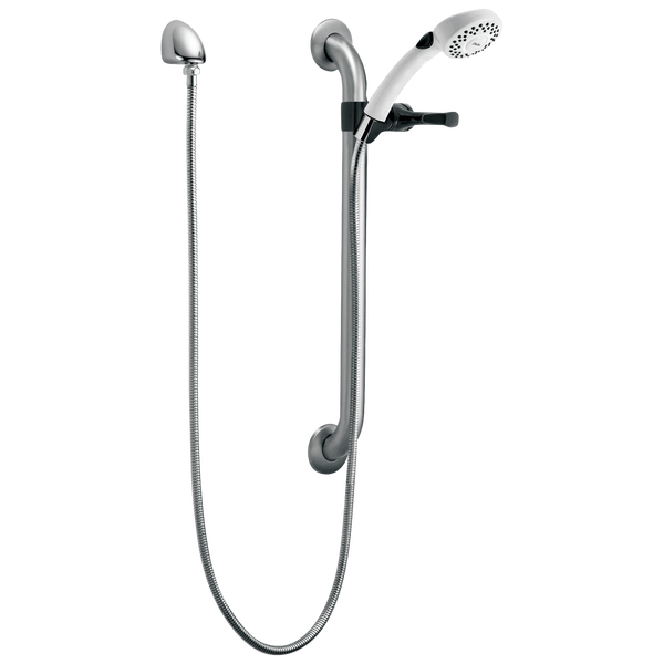 SingleSetting Hand Shower w/ Grab Bar & Elbow in Stainless And White