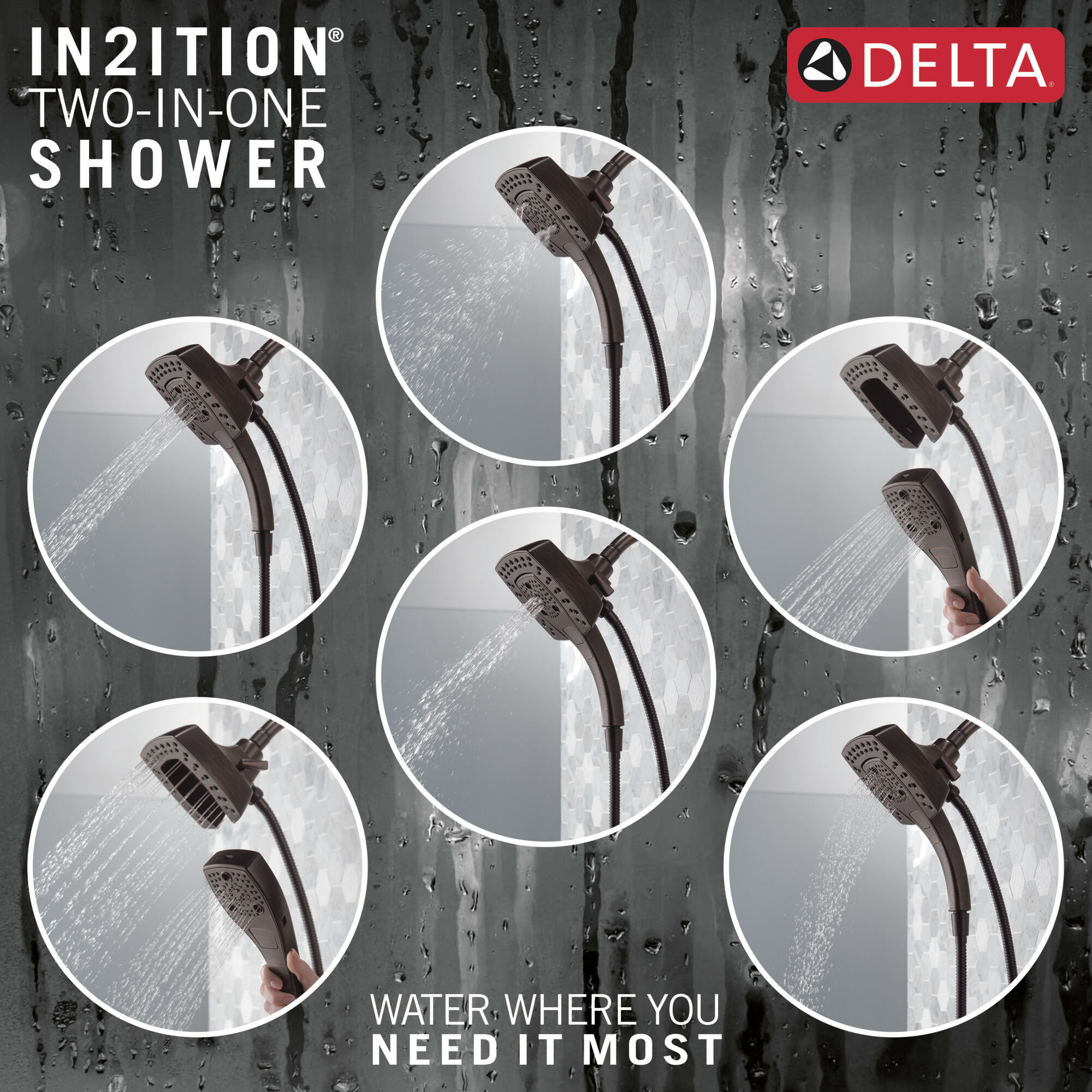 H2Okinetic® In2ition® 5-Setting Two-in-One Shower in Venetian