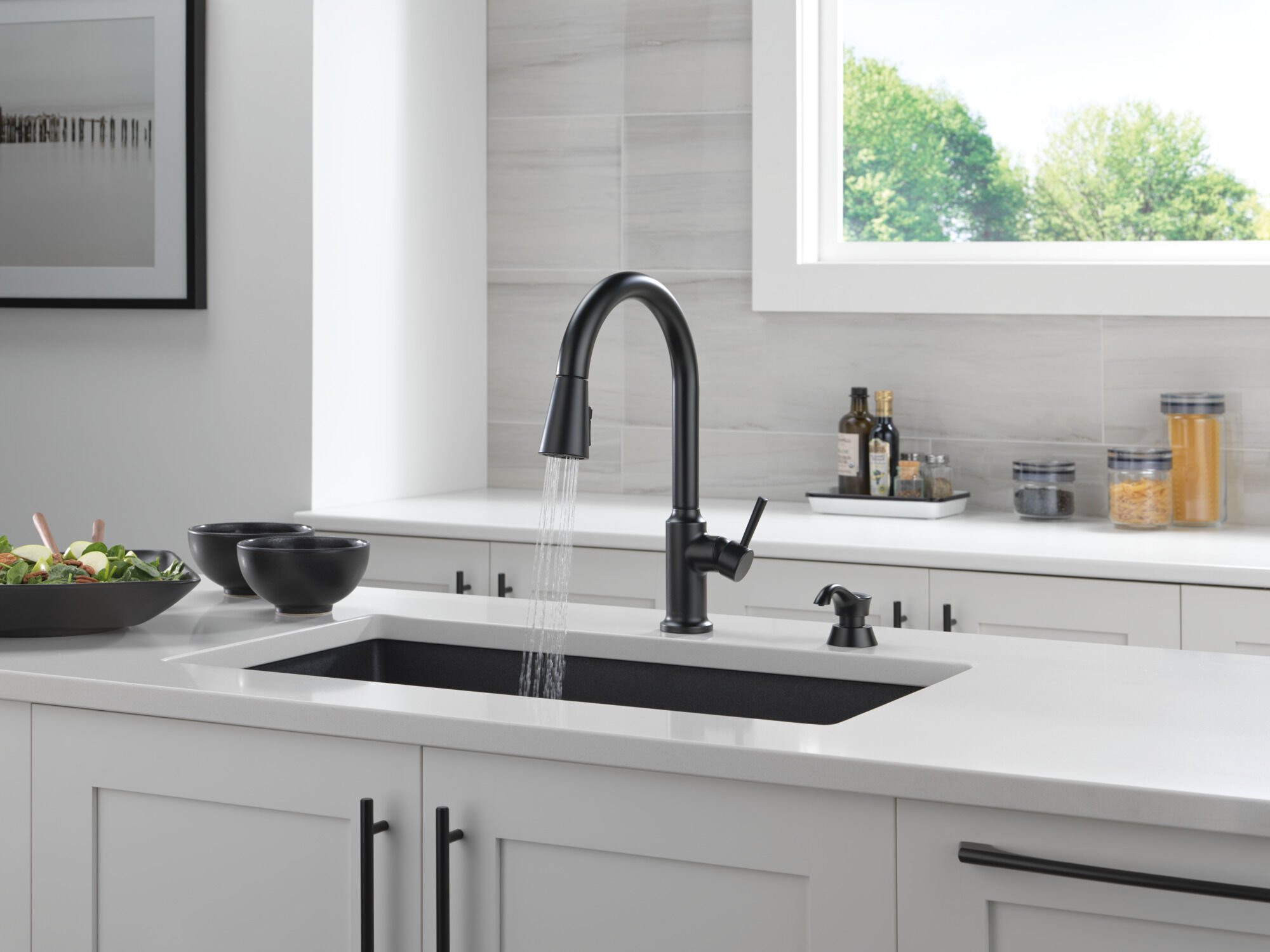 Single Handle Pull-Down Kitchen Faucet with Soap Dispenser and