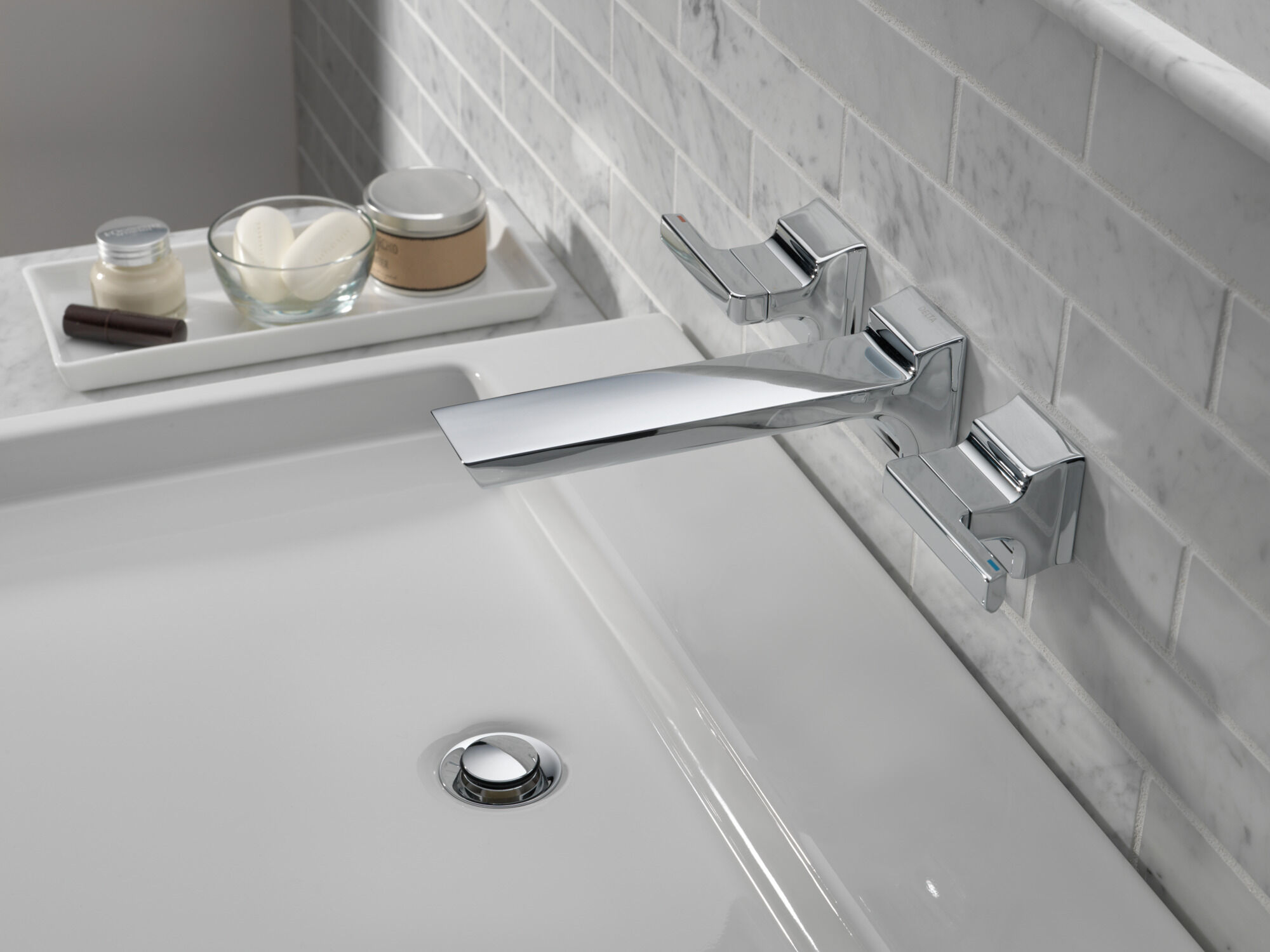 Two Handle Wall Mount Bathroom Faucet Trim in Lumicoat® Chrome