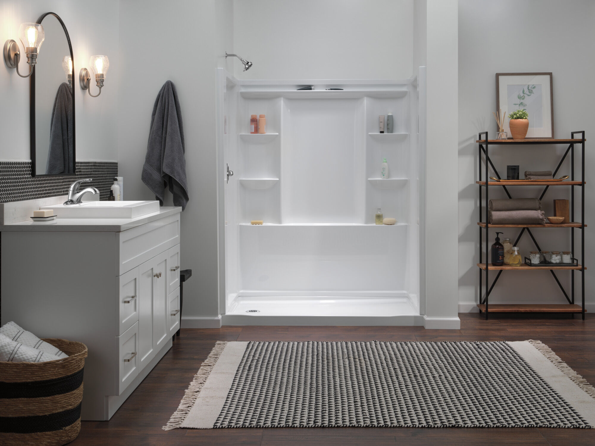 60x32 Alcove Shower Bundle with Trim and Drain - Left Drain in