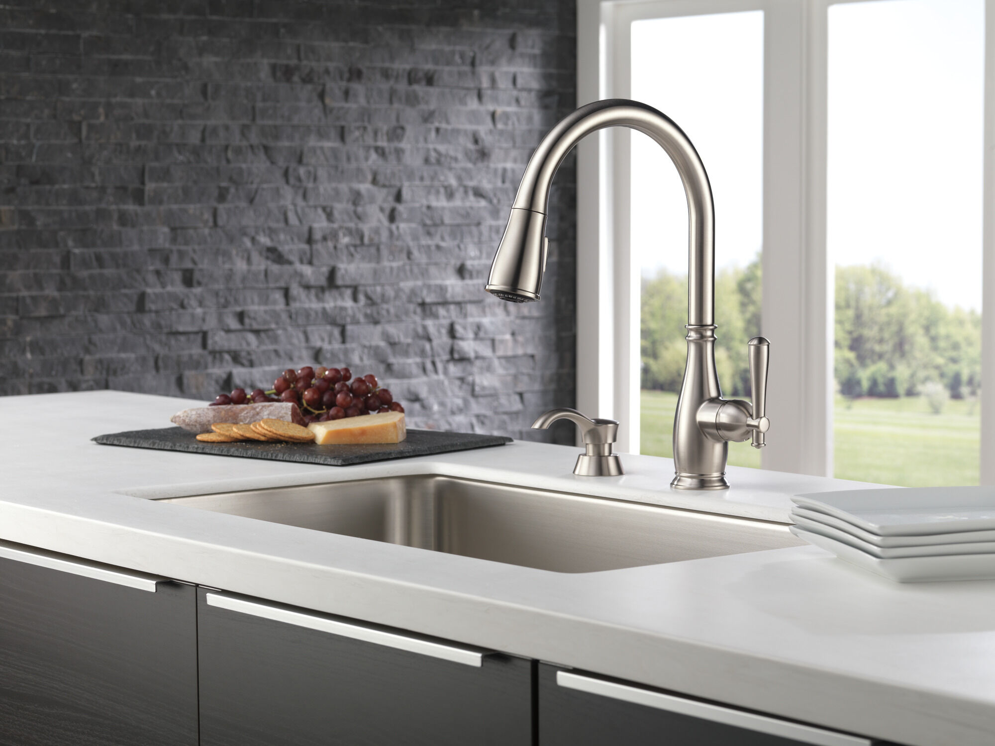 Single Handle Pull-Down Kitchen Faucet with Soap Dispenser in