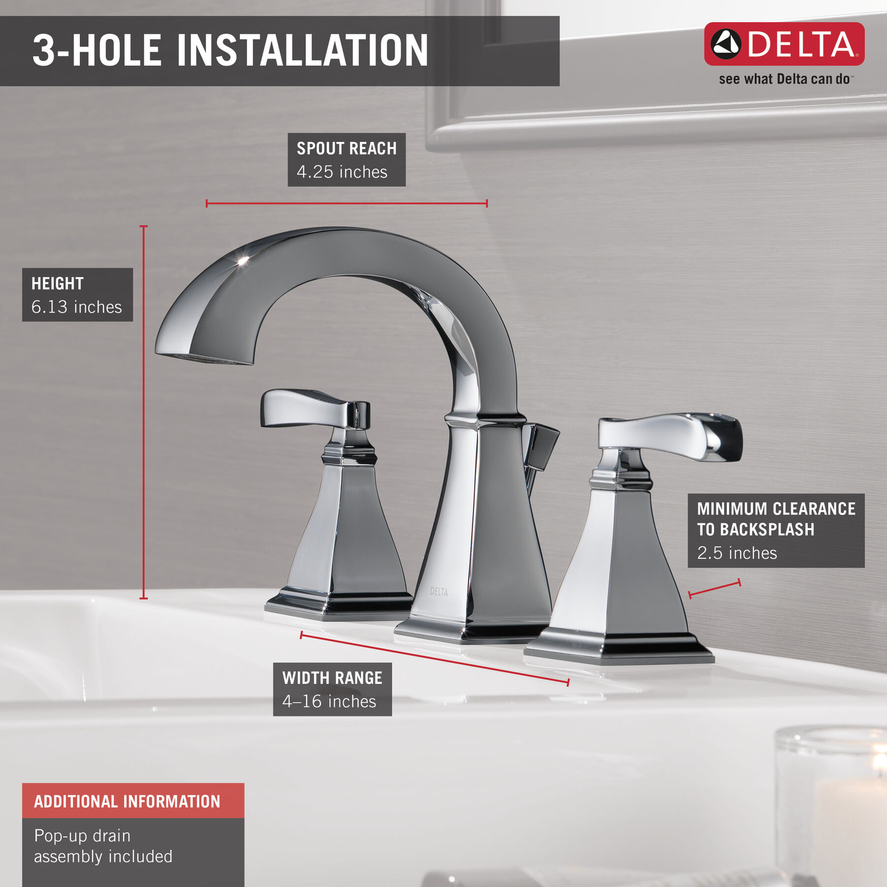 Two Handle Widespread Bathroom Faucet in Chrome — thumbnail 3