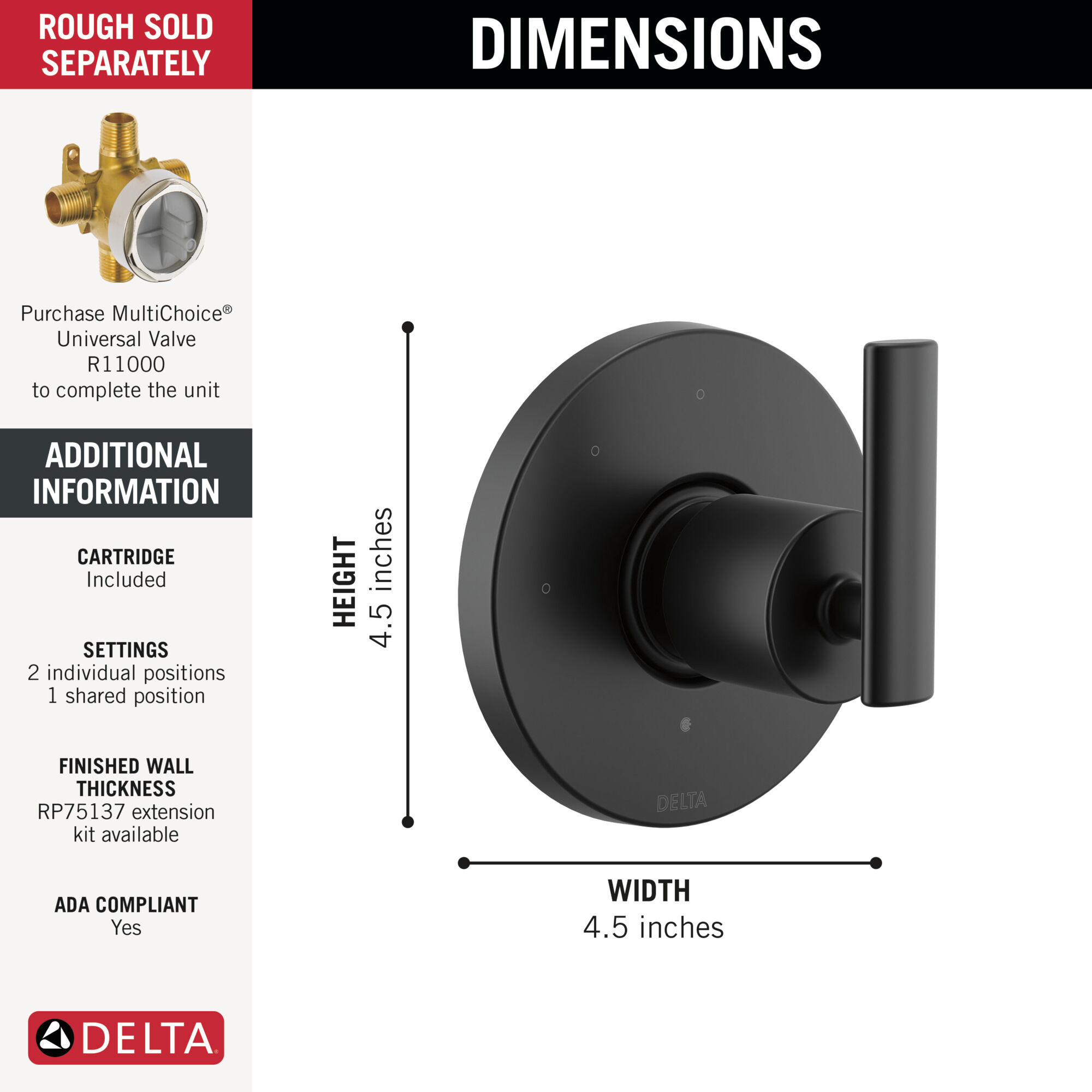 3-Setting 2-Port Diverter Trim in Matte Black T11842-BL | Delta Faucet