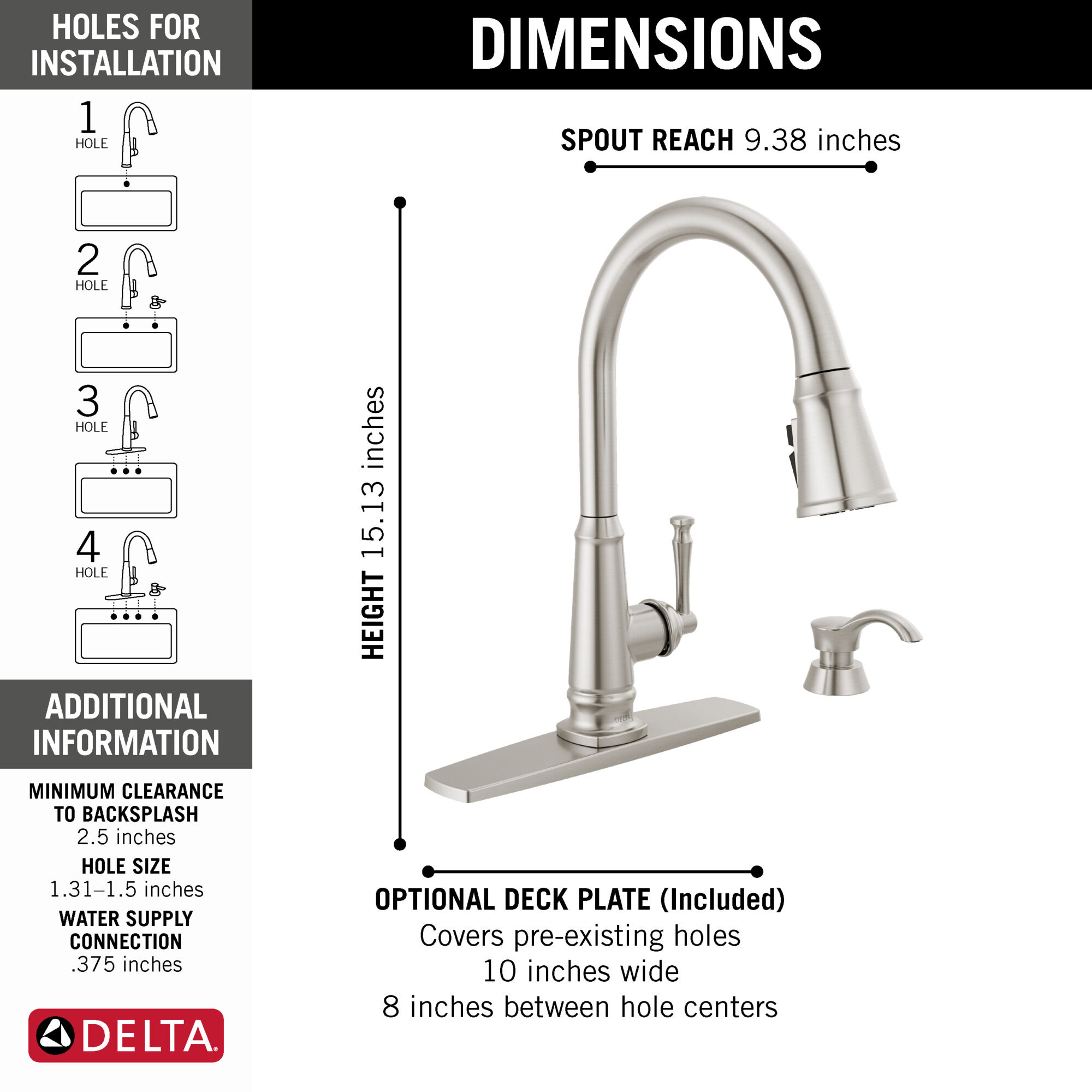 Delta 19830Z-SPSD-DST Abbott PullDown Handle Kitchen Faucet Stainless Finish 