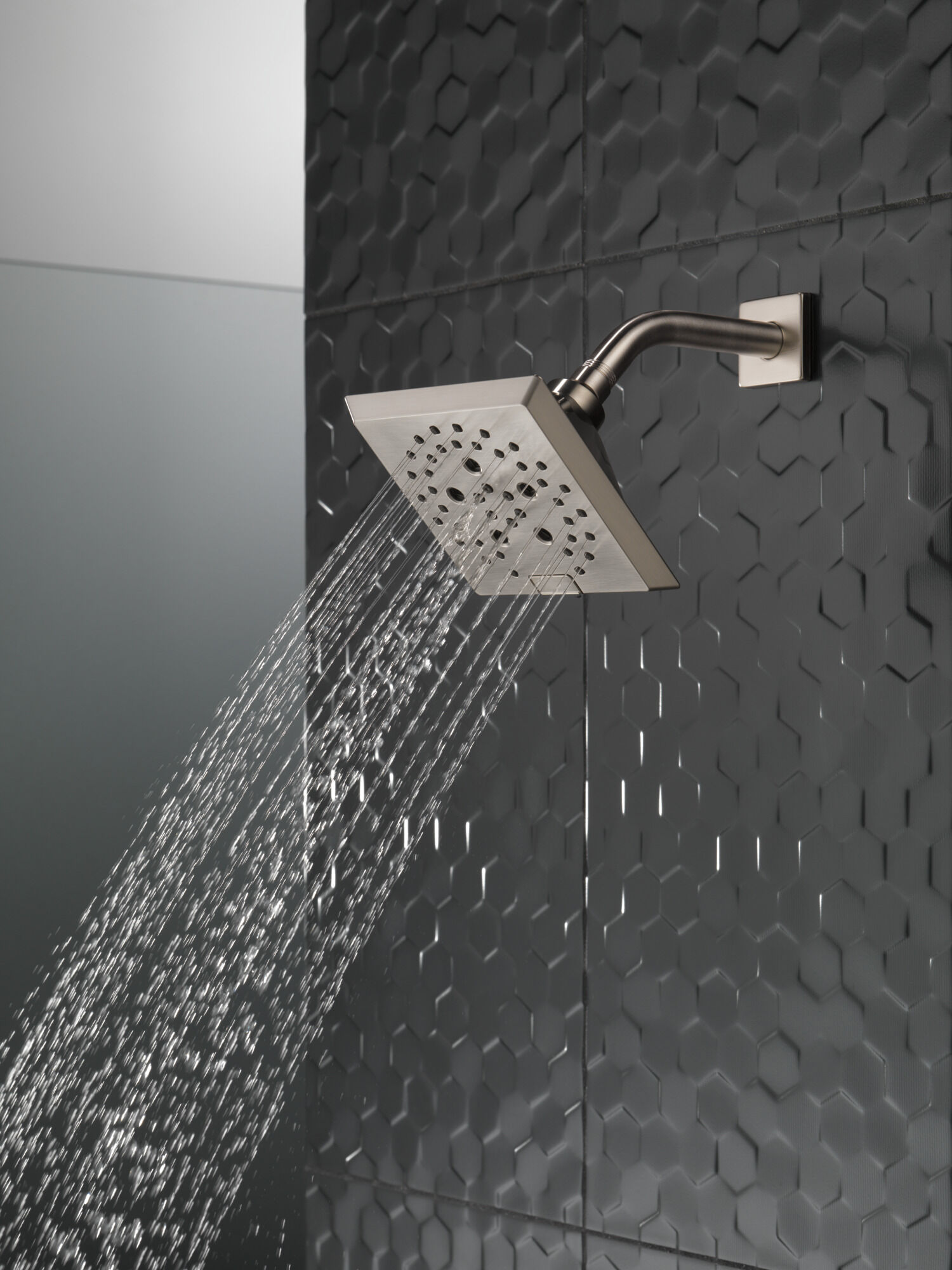 H2Okinetic® 5-Setting Angular Modern Raincan Shower Head in 