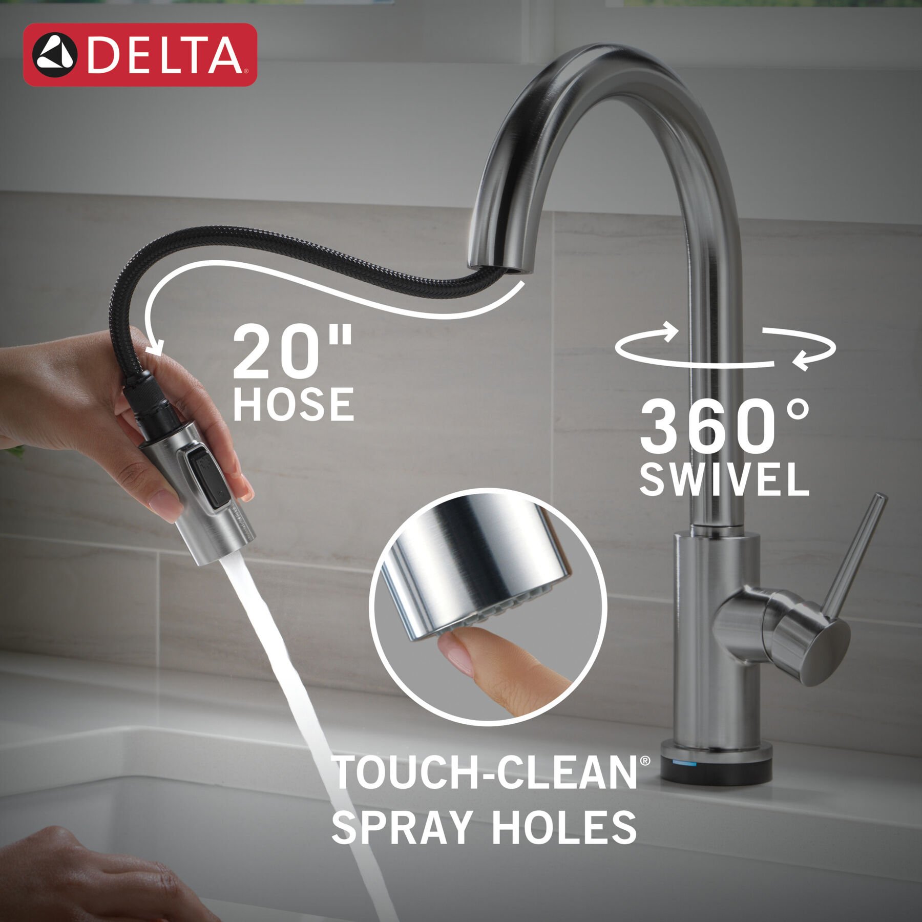 Touch2O® Kitchen Faucet with Touchless Technology in Arctic Stainless