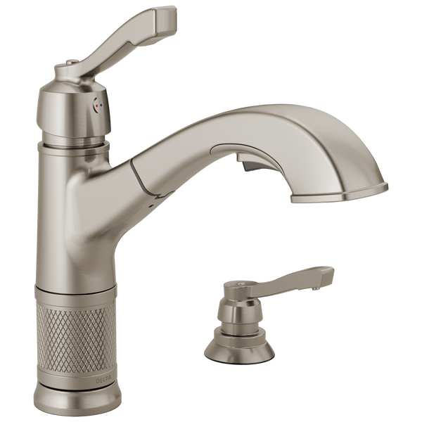 Single Handle Pull-Out Kitchen Faucet with Soap Dispenser in