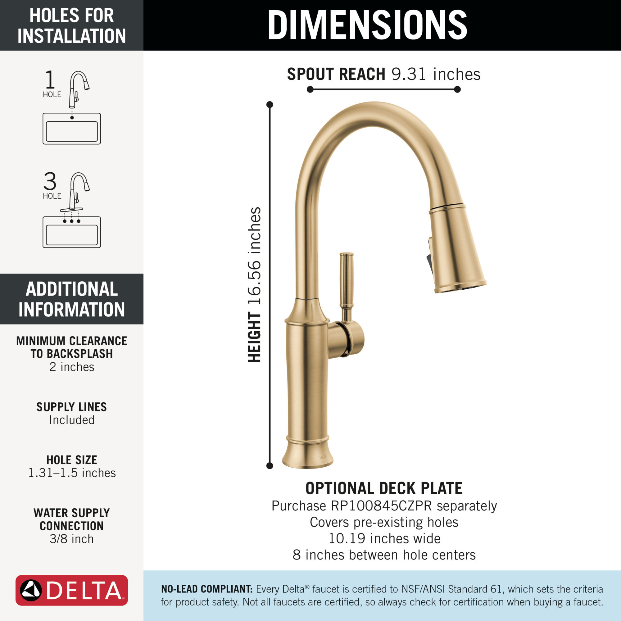 Single Handle Pull-Down Kitchen Faucet in Lumicoat® Champagne
