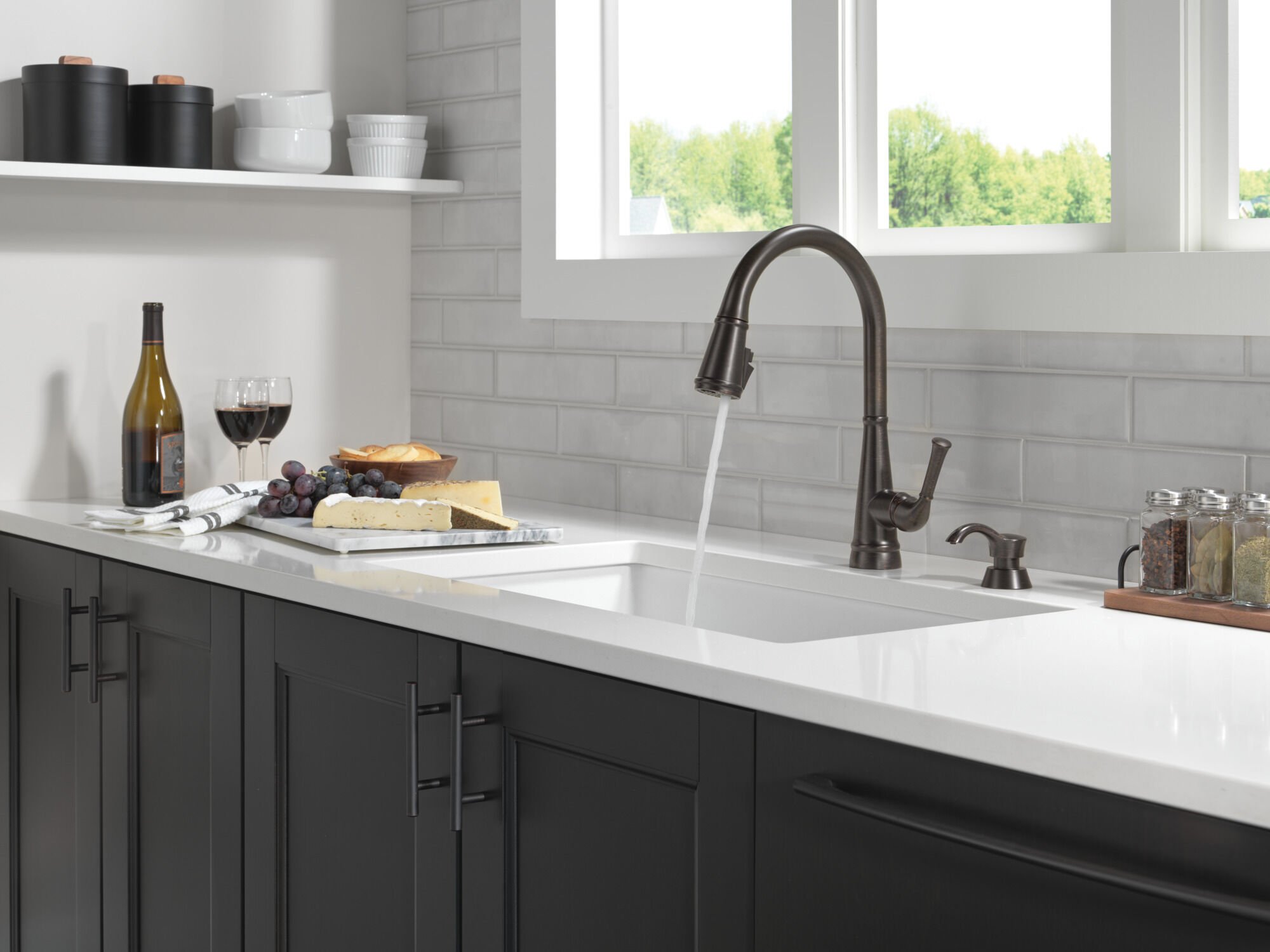 Single Handle Pull-Down Kitchen Faucet with Soap Dispenser and
