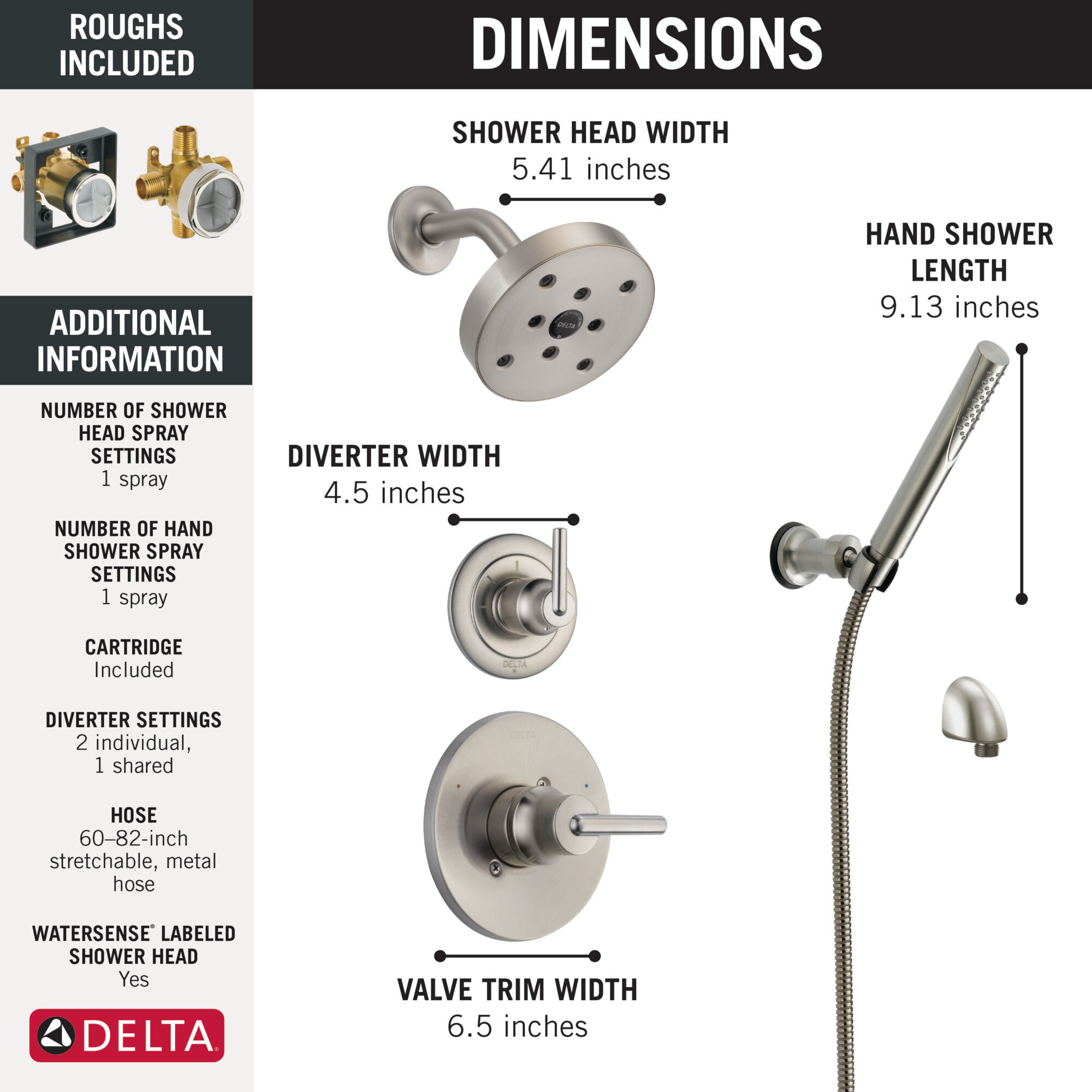 3-Setting Custom Shower Bundle in Stainless FVS6-TR211-SS | Delta