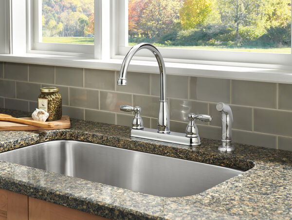 Two Handle Kitchen Faucet With Spray In, How To Replace Kitchen Faucet In Granite Countertop
