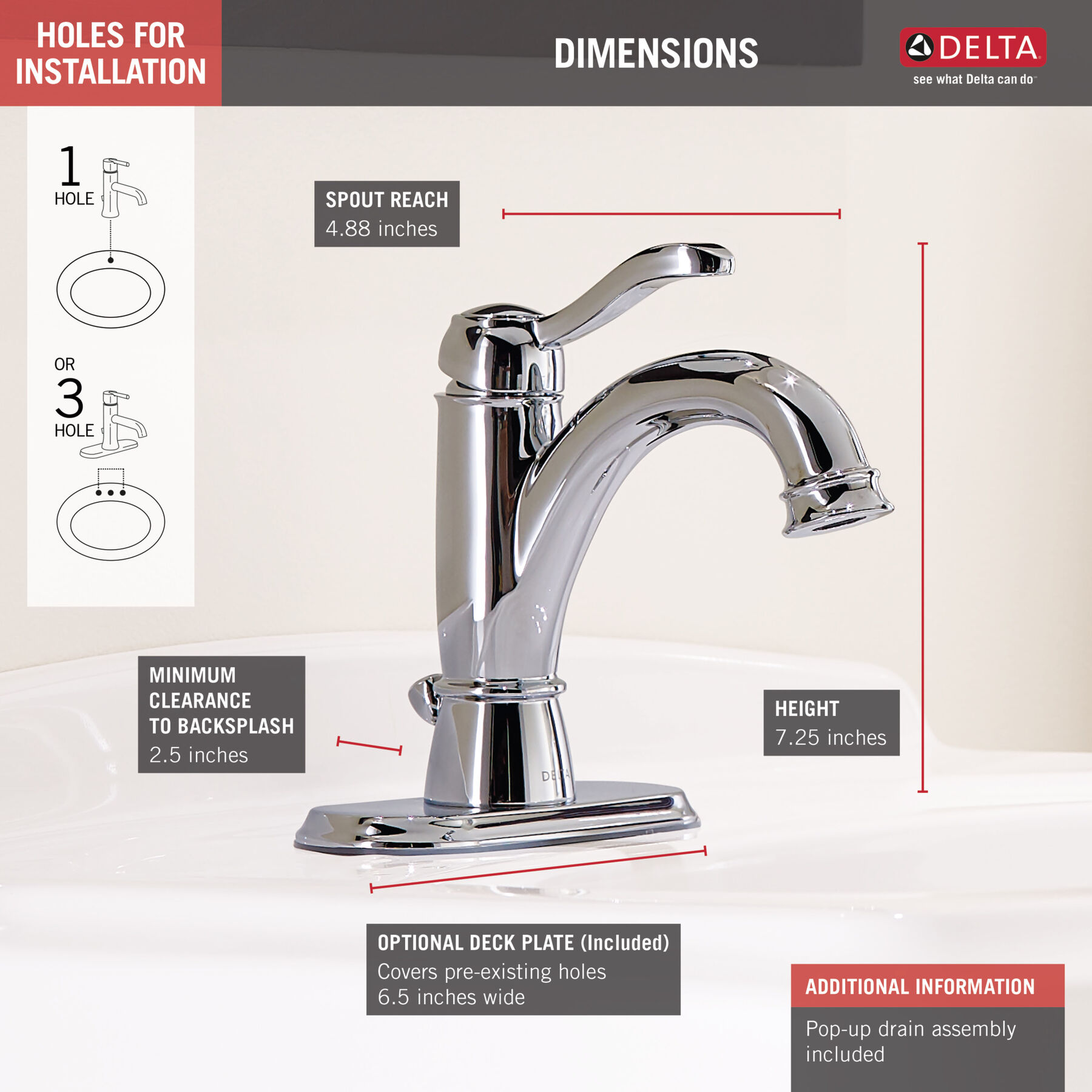 Single Handle Bathroom Faucet (Recertified) in Chrome 15984LFECOR Delta Faucet