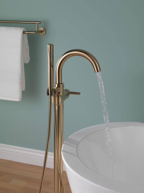 Contemporary Floor-Mount Tub Filler Trim (Recertified) in Champagne Bronze  T4759-CZFL-R | Delta Faucet