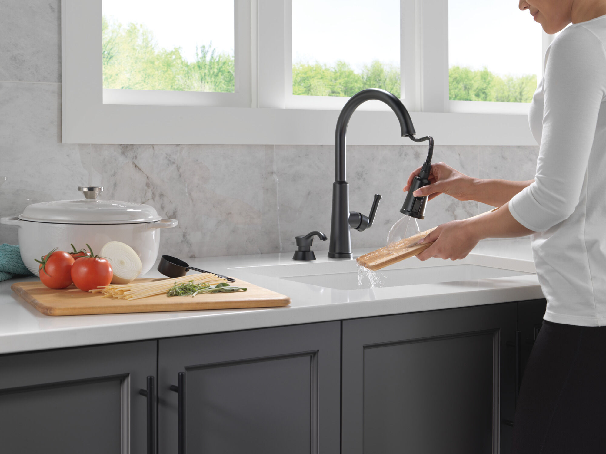Single Handle Pull-Down Kitchen Faucet with Soap Dispenser and