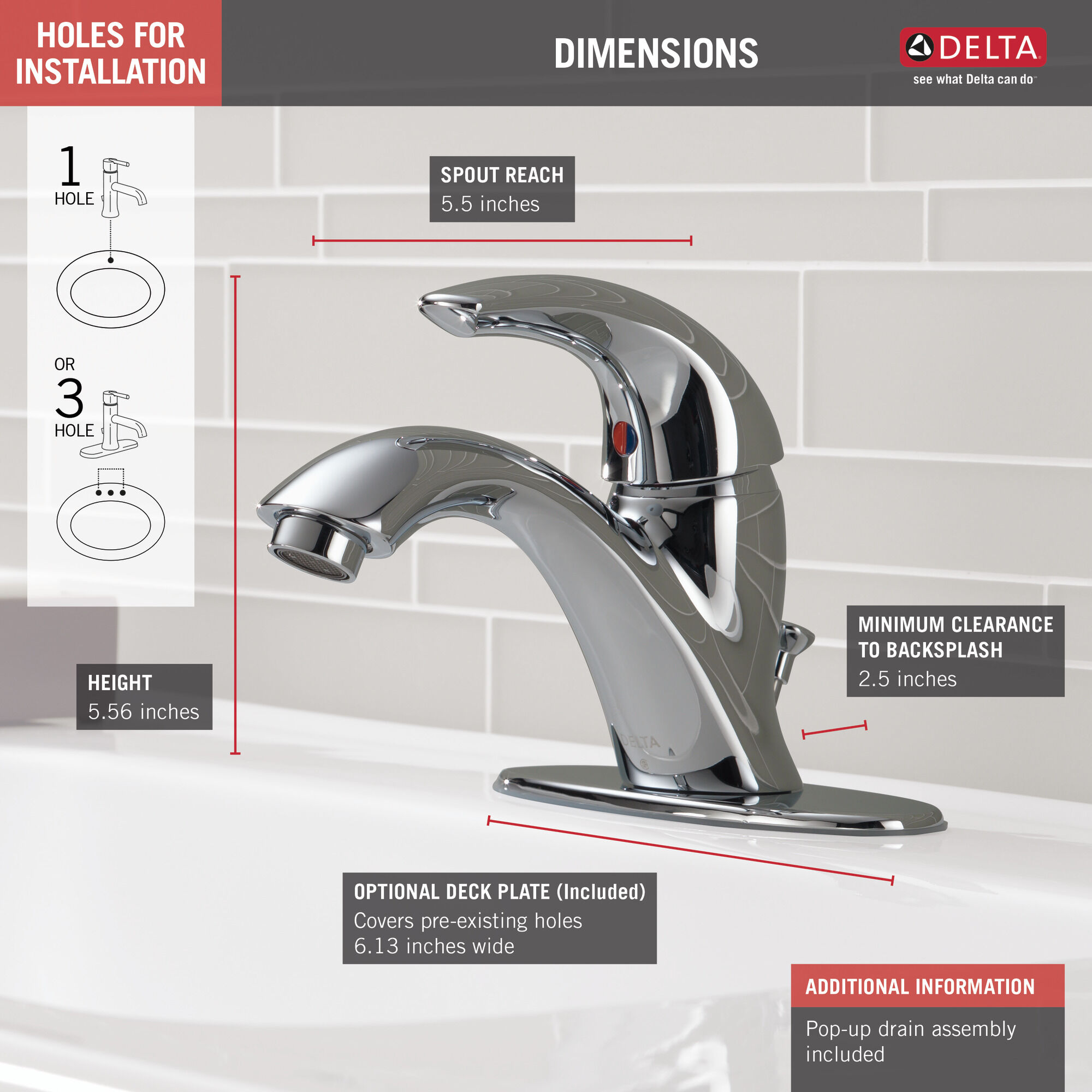 Chrome Delta Faucet Classic Single-Handle Bathroom Faucet with Drain Assembly 