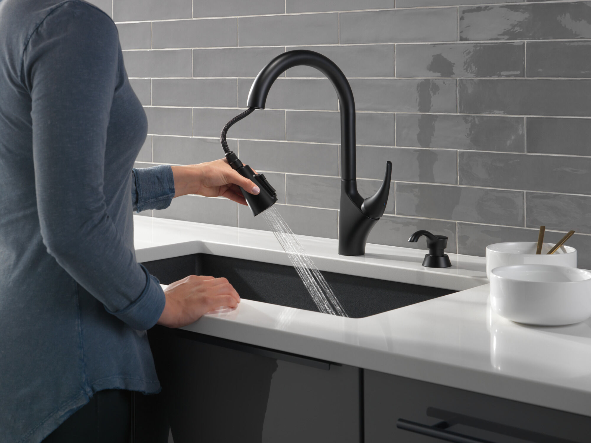 Single Handle Pulldown Kitchen Faucet with Soap Dispenser and ShieldSpray  Technology
