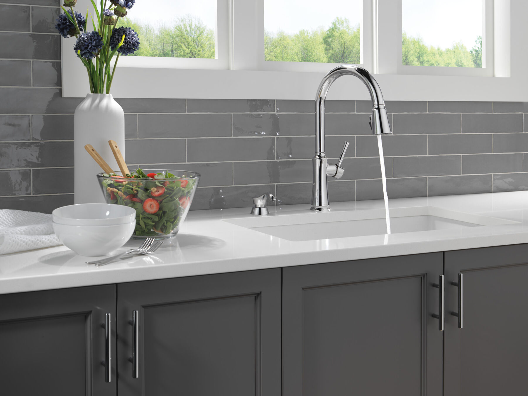 Single Handle Pull-Down Kitchen Faucet with Soap Dispenser and ShieldSpray Technology, image 8