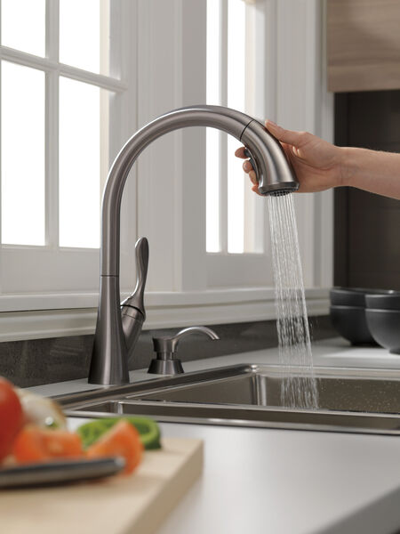 Single Handle Pull-Down Kitchen Faucet with Soap Dispenser and ShieldSpray®  Technology