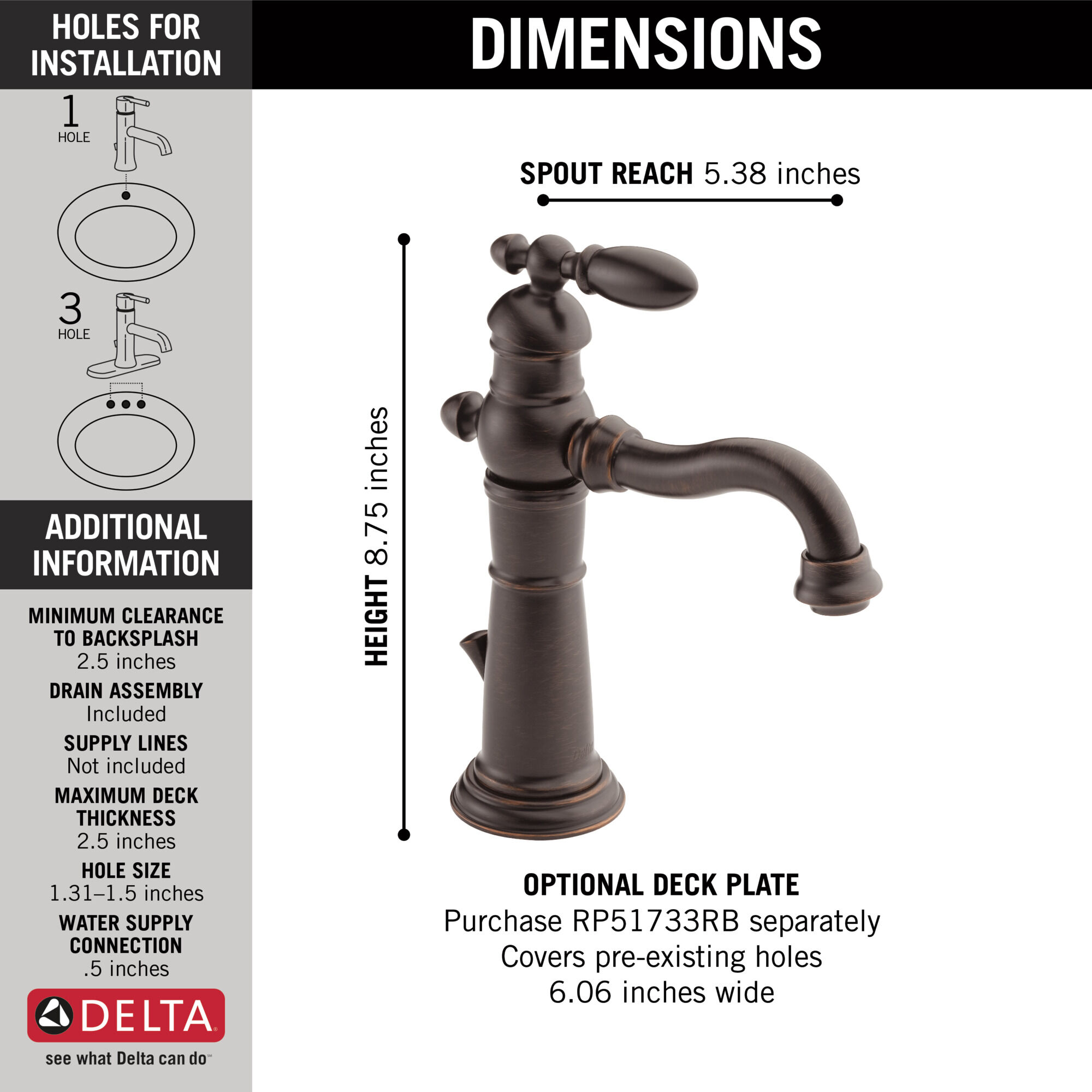 Single Handle Bathroom Faucet in Venetian Bronze 555LF-RB | Delta
