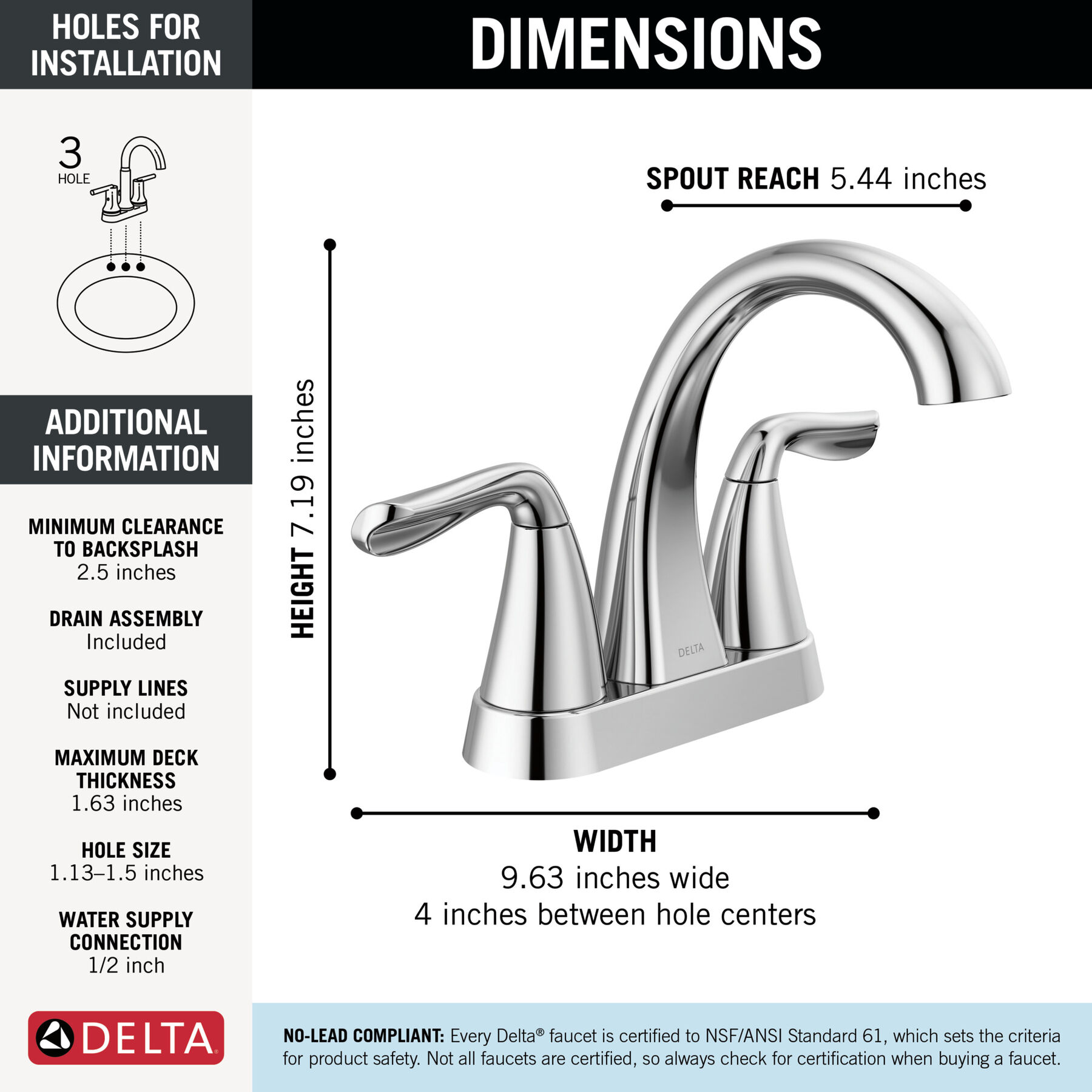 Two Handle Centerset Bathroom Faucet in Chrome 25840LF — thumbnail 2