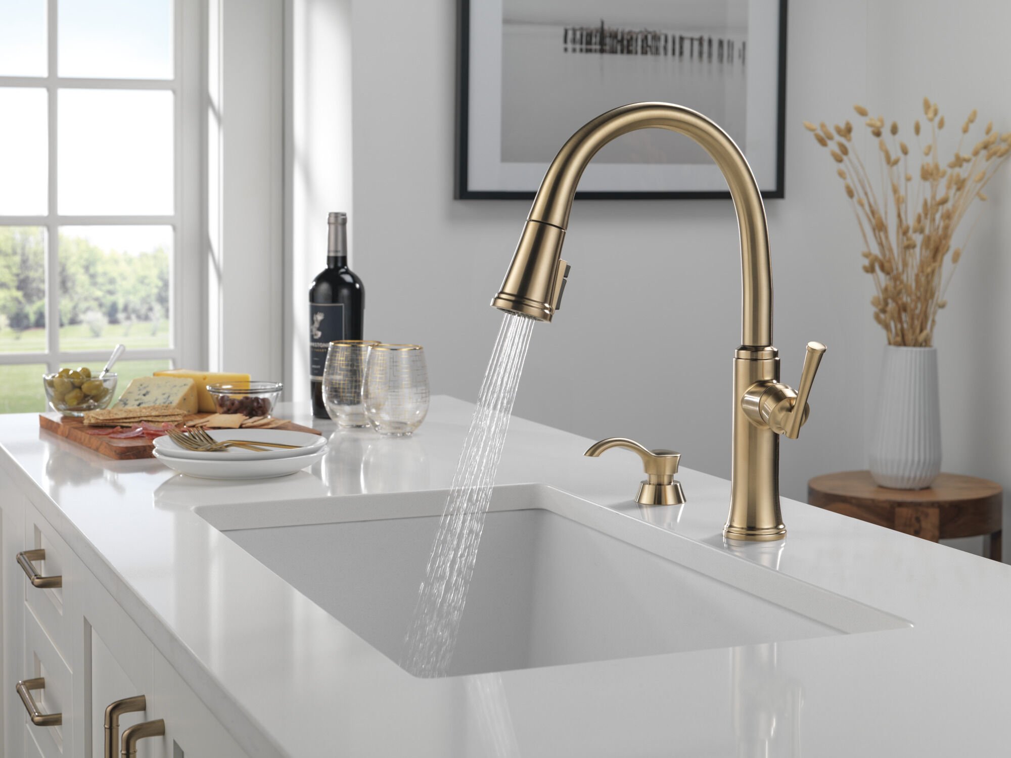 Single Handle Pull-Down Kitchen Faucet with Soap Dispenser and