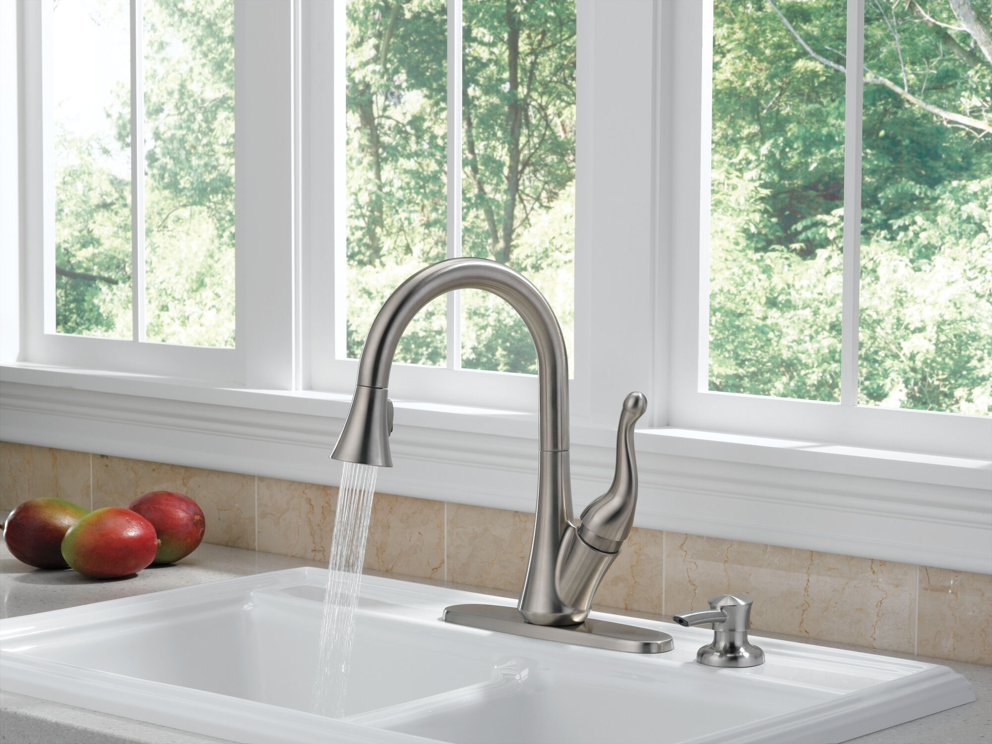 Single Handle Pull-Down Kitchen Faucet with Soap Dispenser in