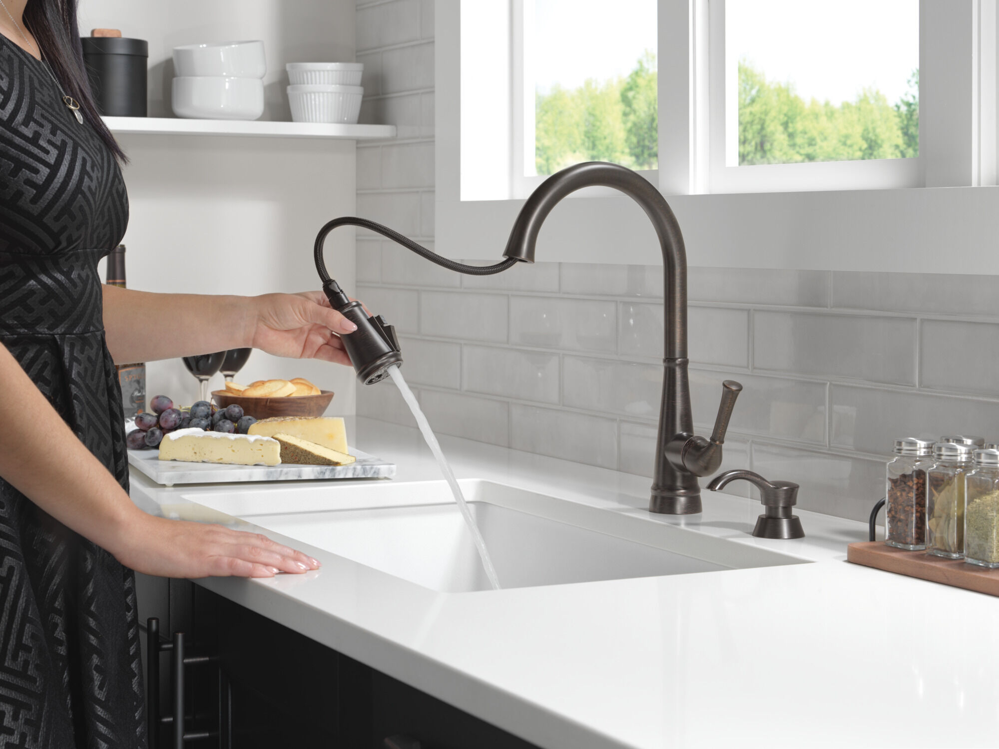 Single Handle Pull-Down Kitchen Faucet with Soap Dispenser and
