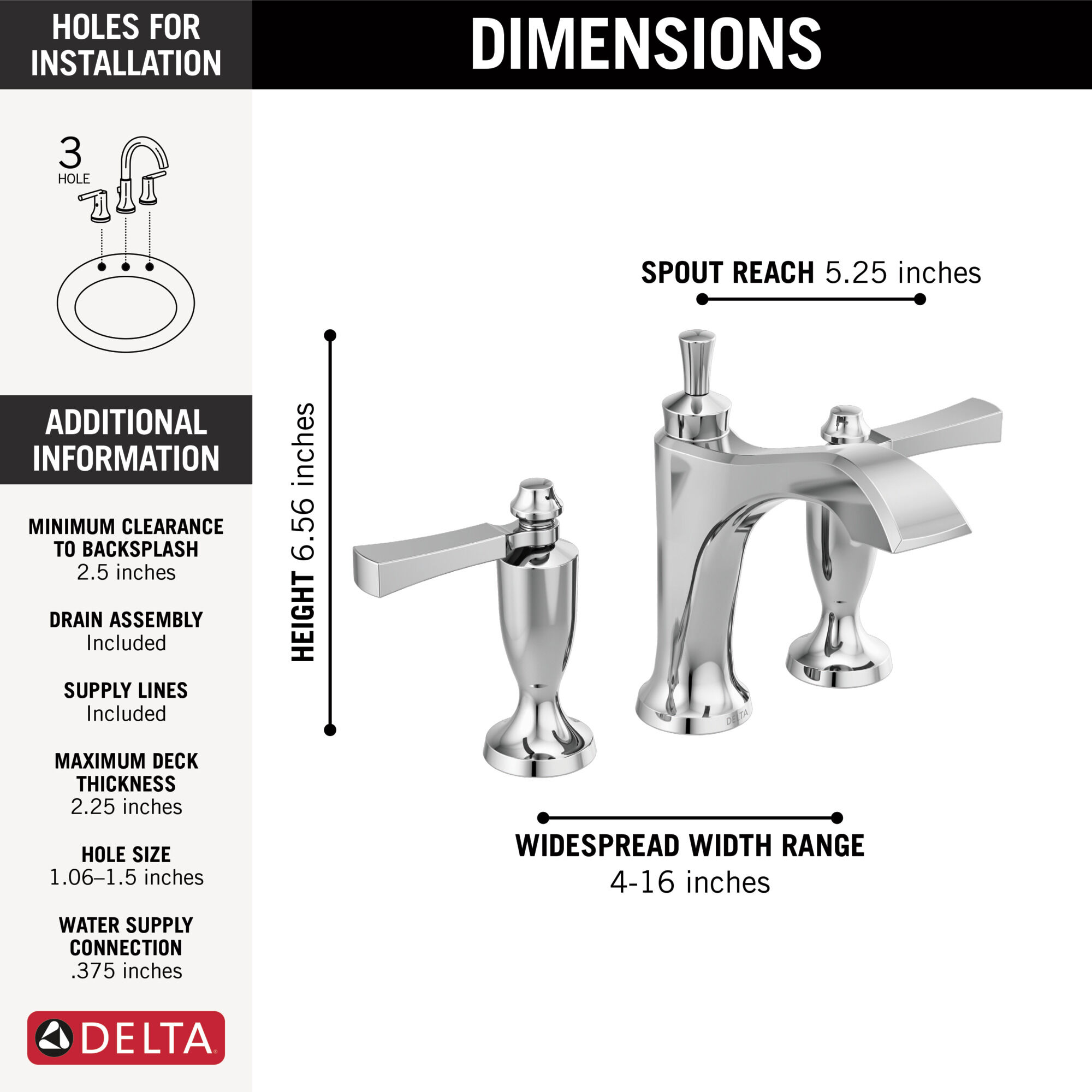 Two Handle Widespread Bathroom Faucet in Chrome 3556-MPU-DST