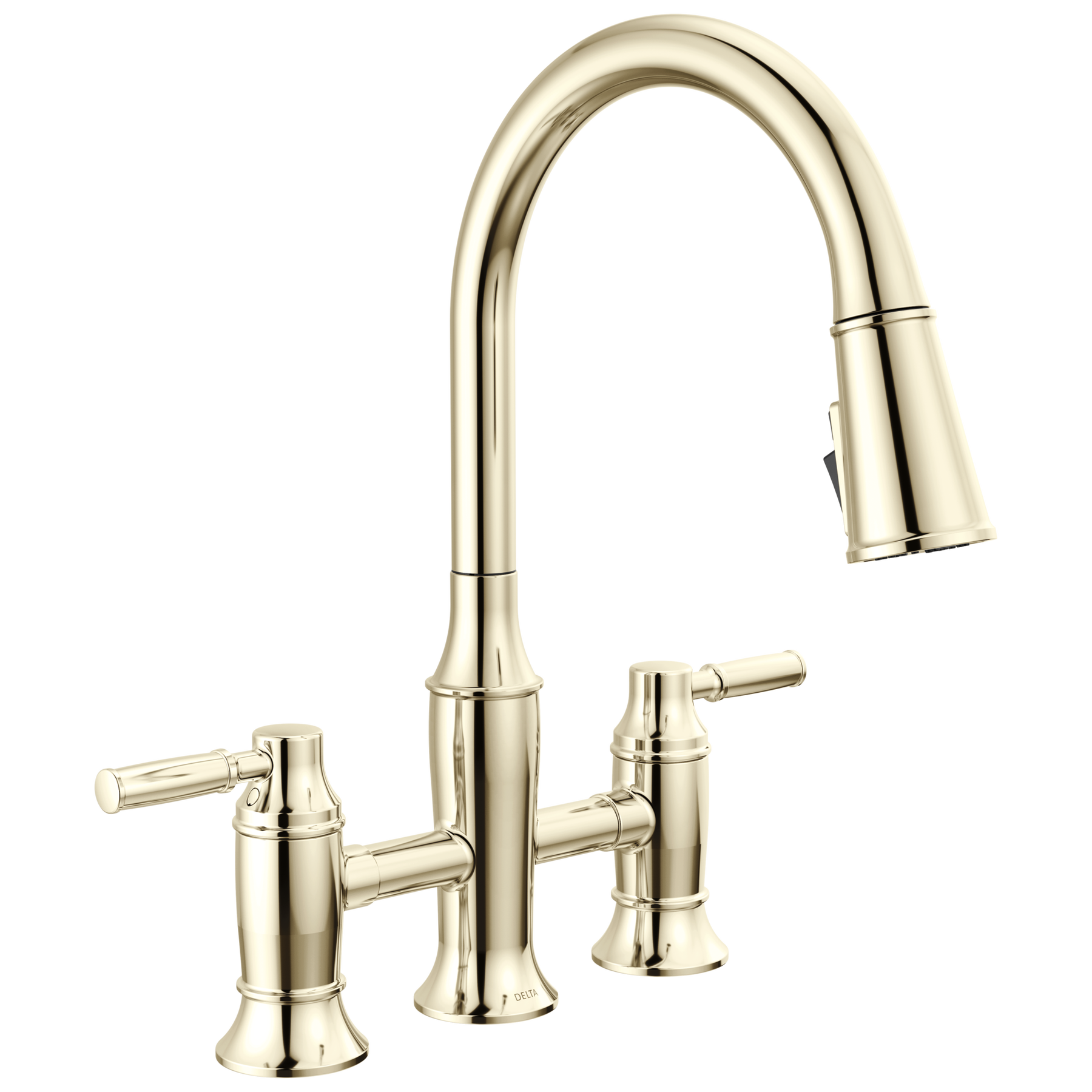 Two Handle Pull-Down Bridge Kitchen Faucet in Lumicoat® Polished