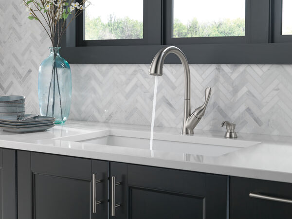 Single Handle Pull-Down Kitchen Faucet with Soap Dispenser and ShieldSpray®  Technology