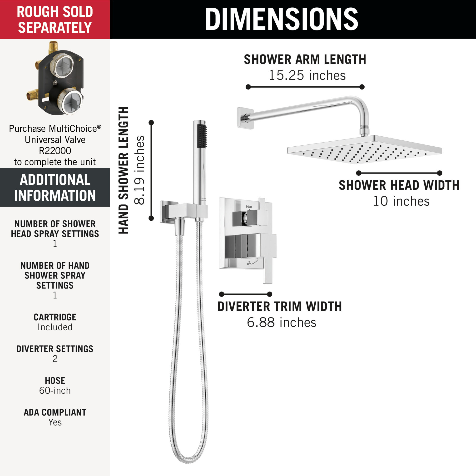 Monitor® 14 Series Shower with Raincan & Hand Shower in Chrome