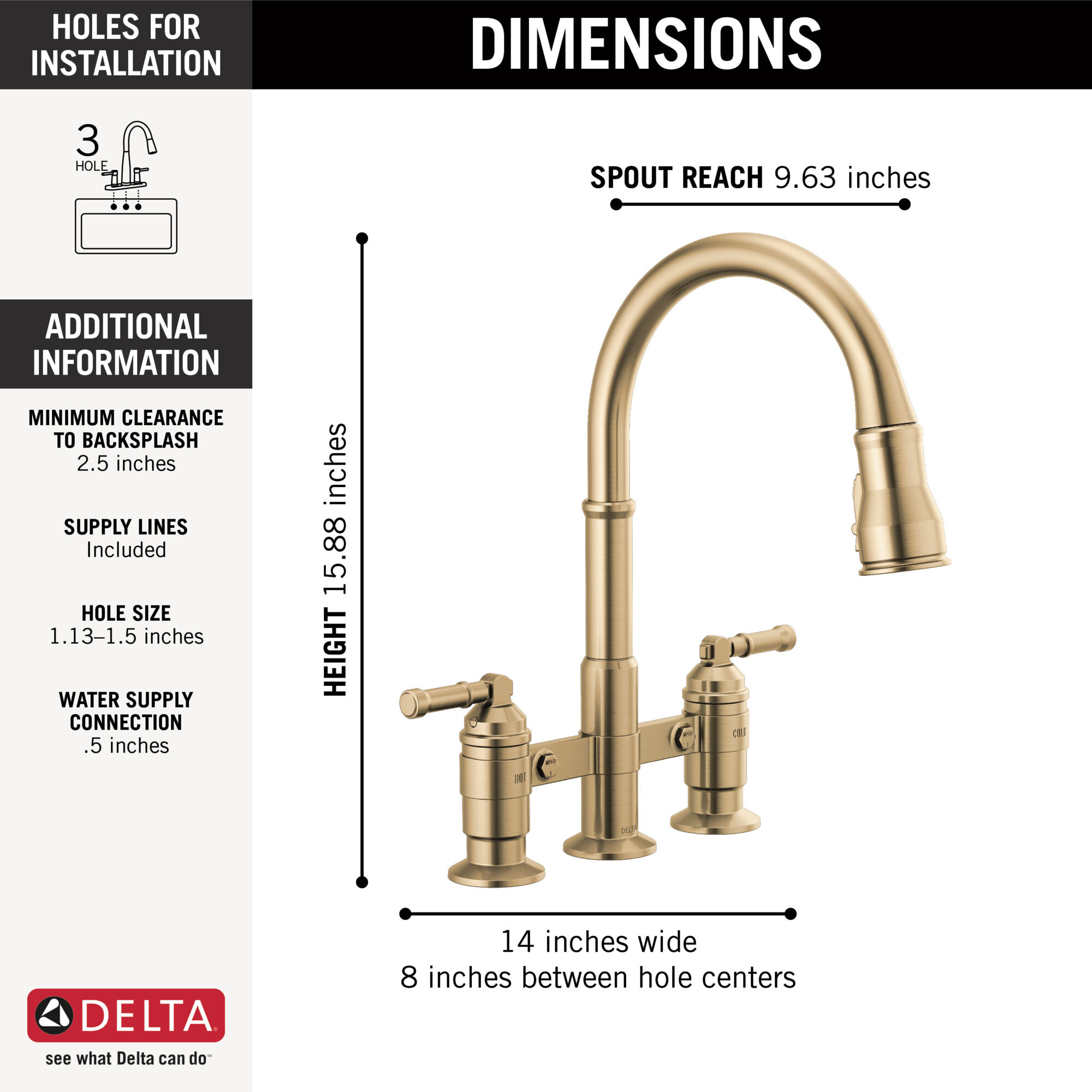 Two Handle Pull-Down Bridge Kitchen Faucet in Champagne Bronze