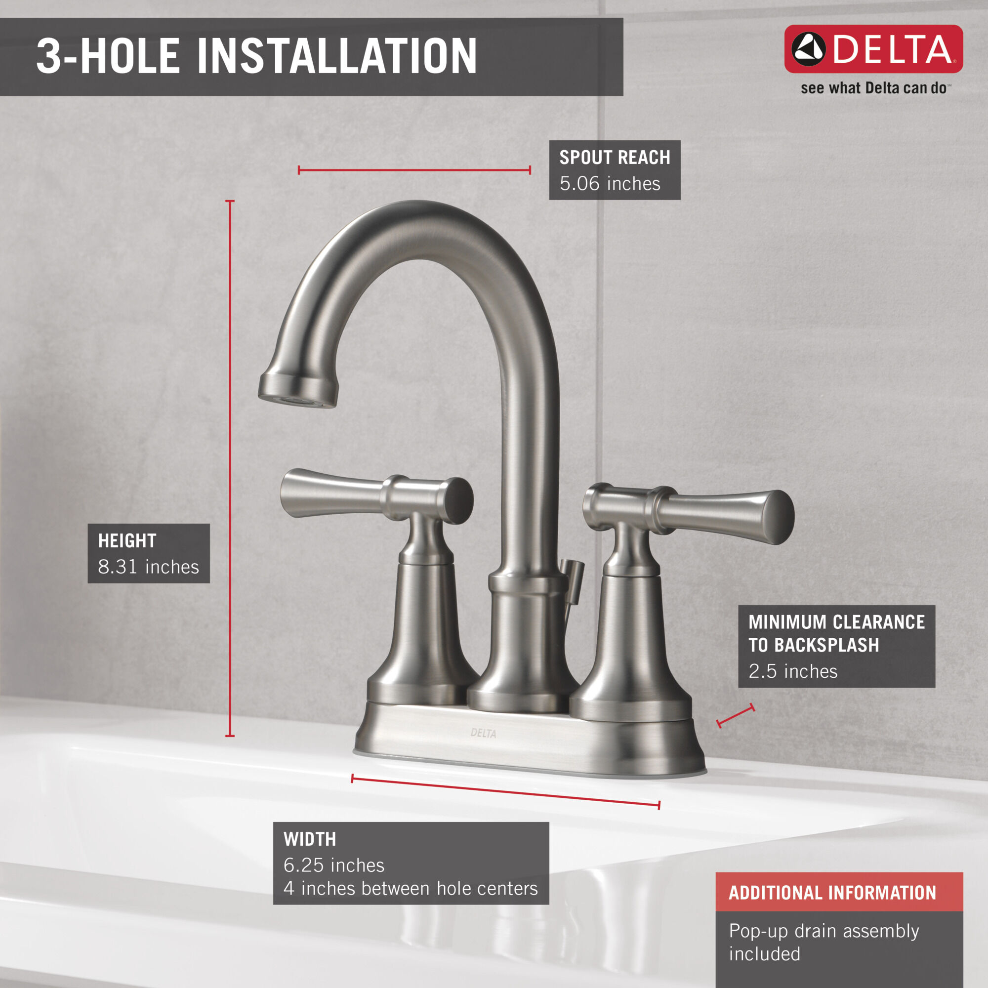 Delta Chamberlain 8 in Widespread 2-Handle Bathroom Faucet Brushed Nickel 